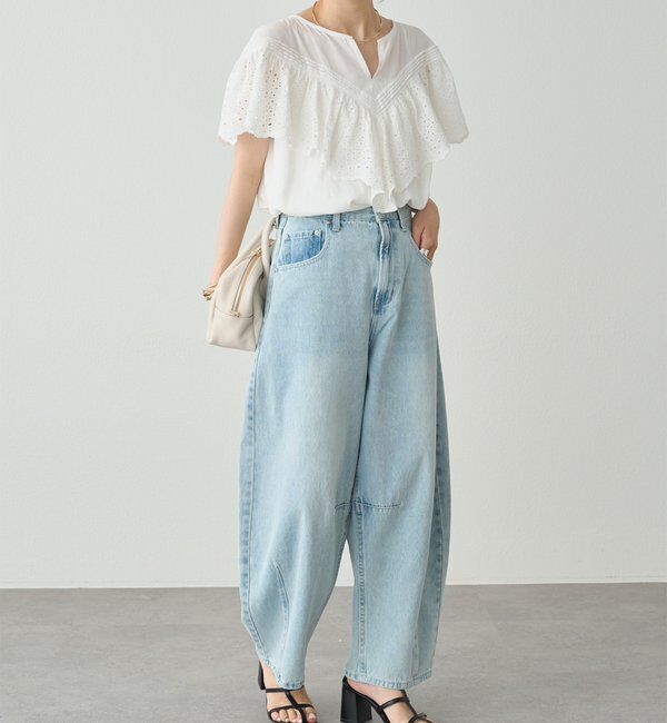  「【ブラウス見え】スカラップレースドッキングTシャツ」|Tシャツ・カットソー|