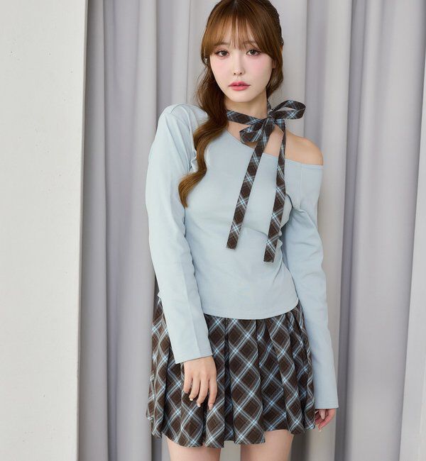  「リボンタイ／ワンショルカットトップス」|プルオーバー|