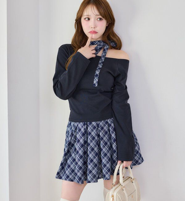  「リボンタイ／ワンショルカットトップス」|プルオーバー|