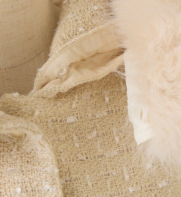  「フェイクファーフード付きツイードジャケット【セットアップ可能】」|ダウンベスト・ベスト|