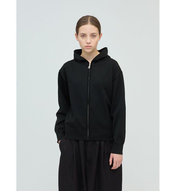 mizuiro ind「mizuiro ind ジップフードニットプルオーバー」|Tシャツ・カットソー|ブラック