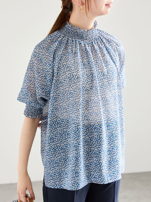 Te chichi「プリントシャーリングスタンドブラウス」|シャツ・ブラウス|ブルー