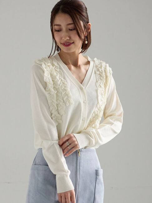 Te chichi「フリルVネックカーディガン」|カーディガン|オフホワイト
