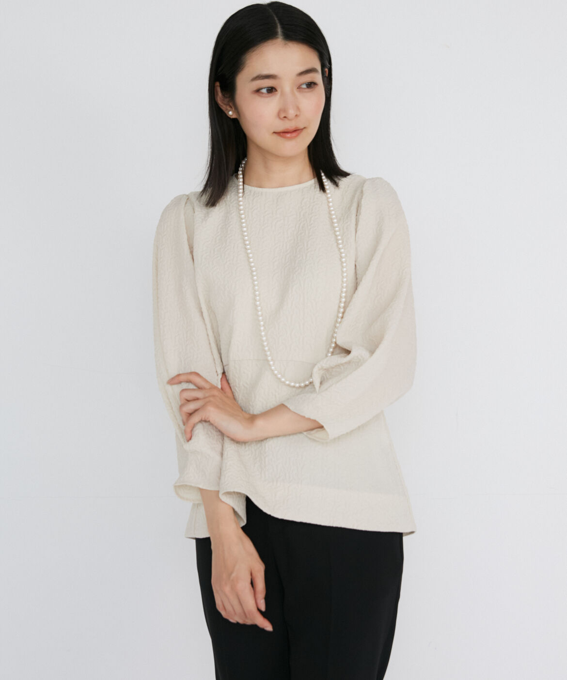 INED「ジャガードペプラムブラウス」|シャツ・ブラウス|