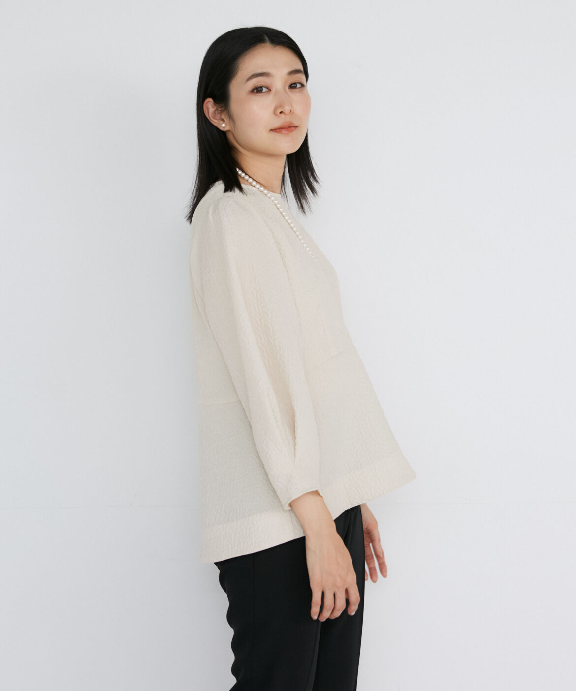 INED「ジャガードペプラムブラウス」|シャツ・ブラウス|