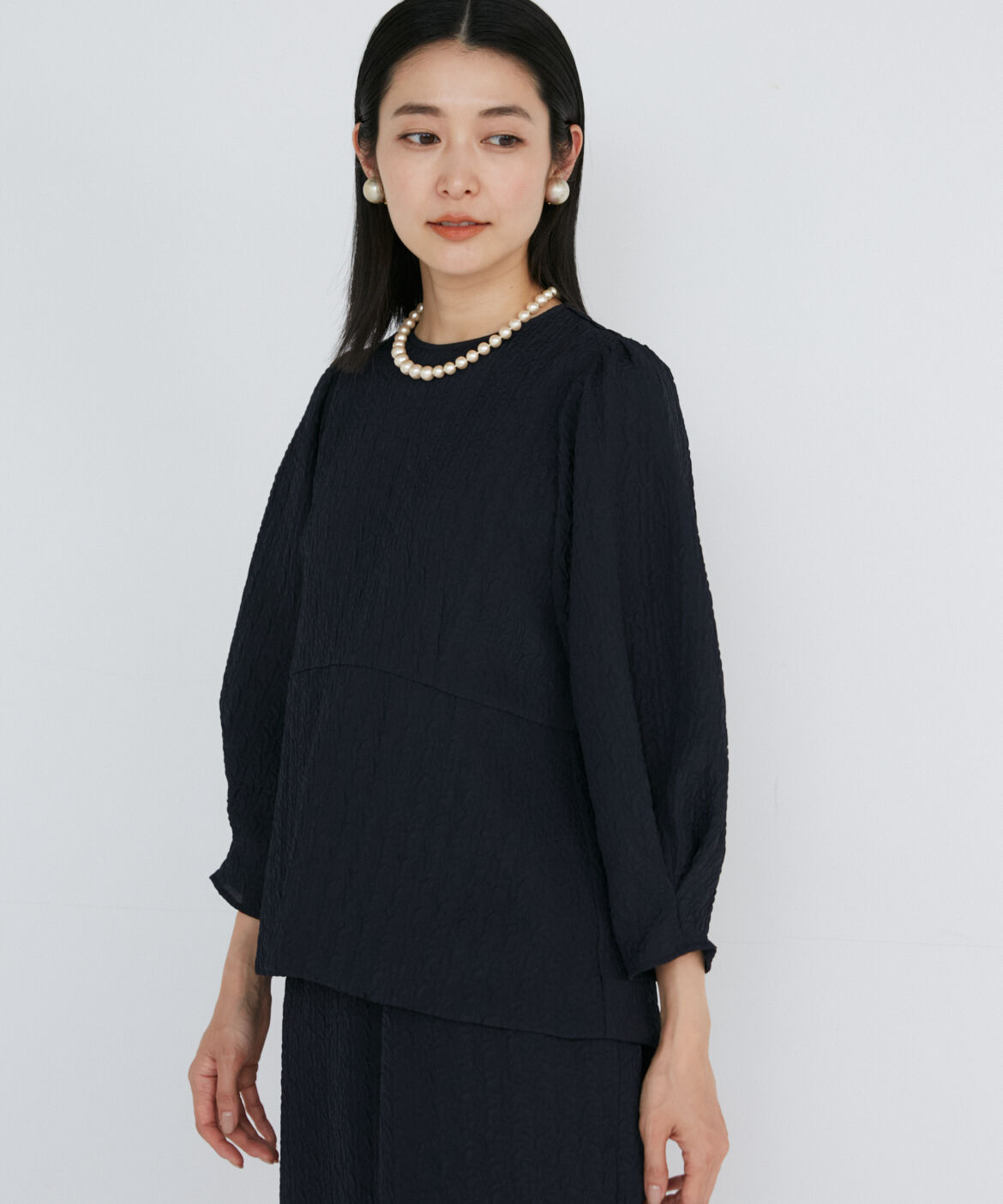 INED「ジャガードペプラムブラウス」|シャツ・ブラウス|