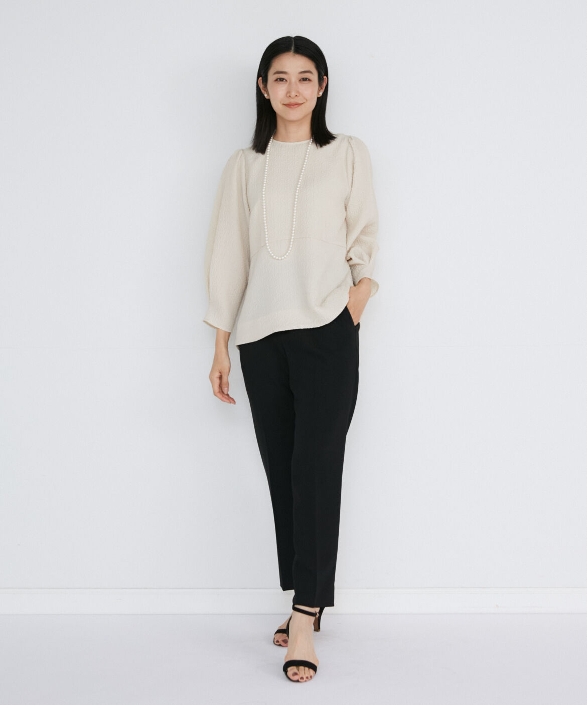 INED「ジャガードペプラムブラウス」|シャツ・ブラウス|