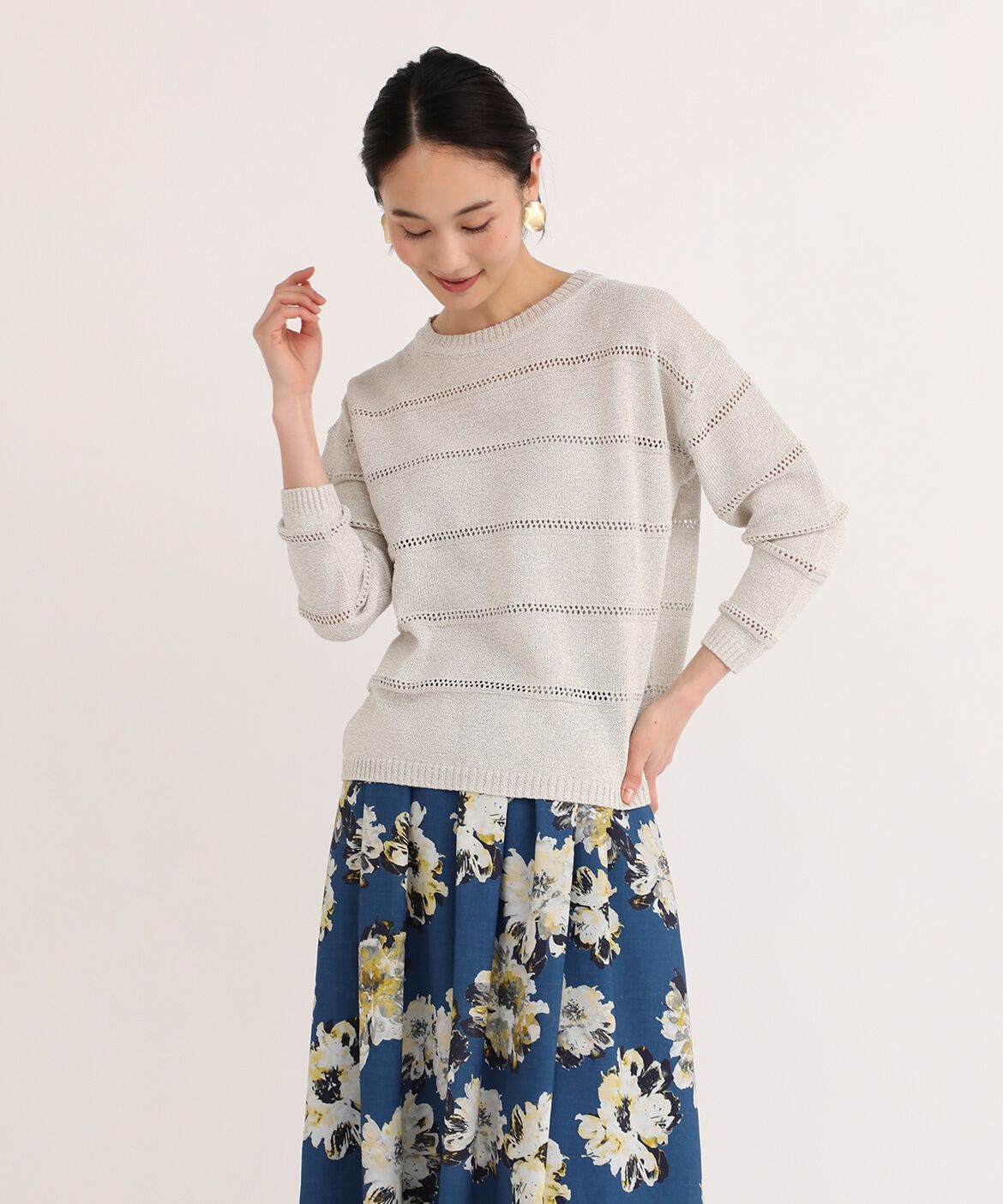 7-IDconcept.「《大きいサイズ》ボートネックニット」|ニット・セーター|グレー1