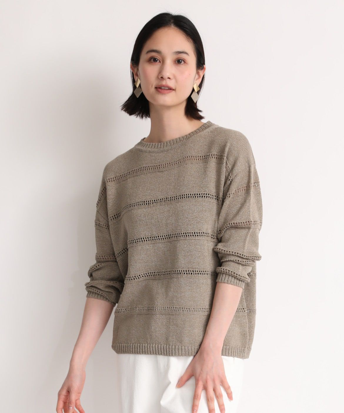 7-IDconcept.「《大きいサイズ》ボートネックニット」|ニット・セーター|カーキ3