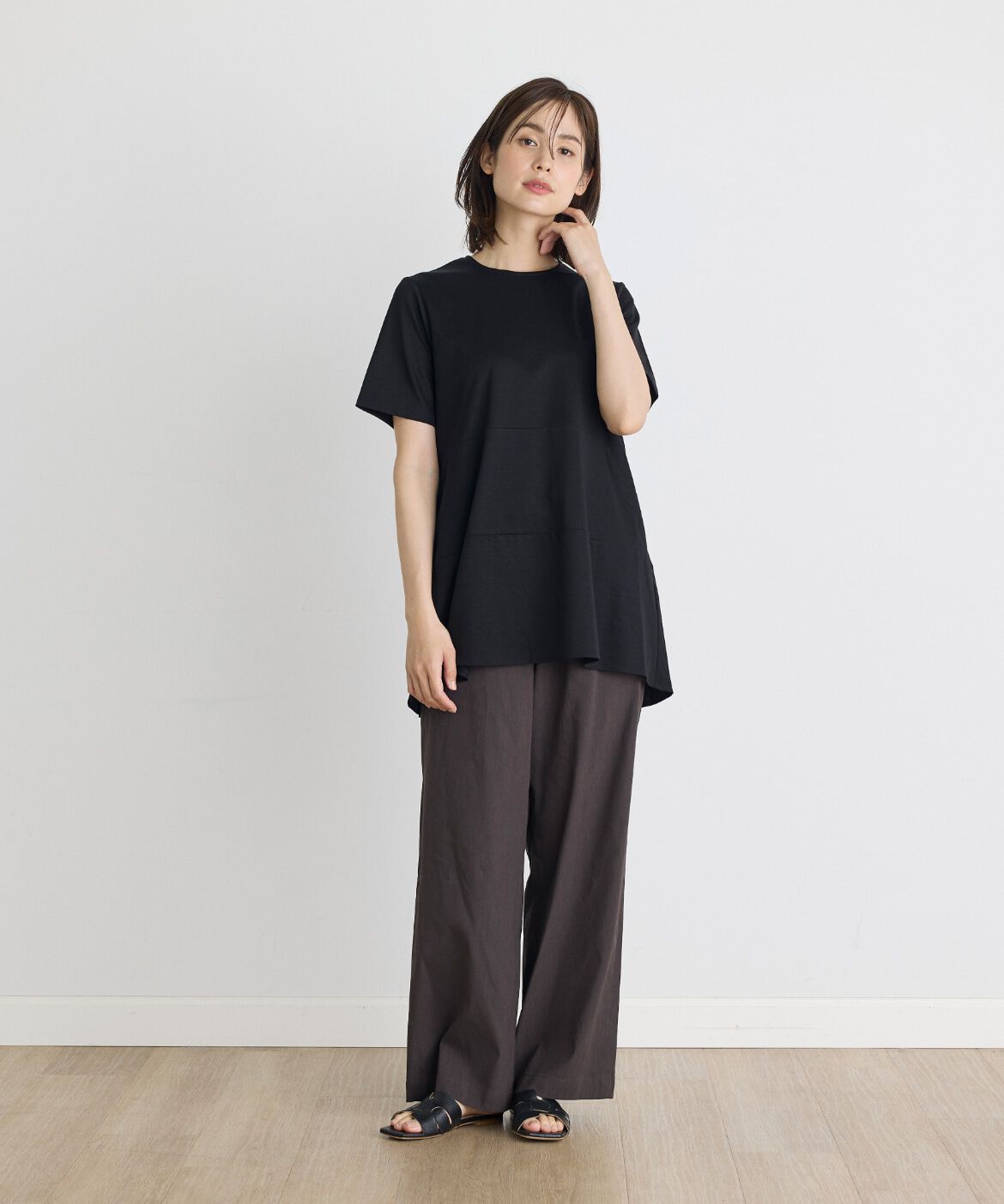 INED「《大きいサイズ》切り替えAラインTシャツ」|Tシャツ・カットソー|