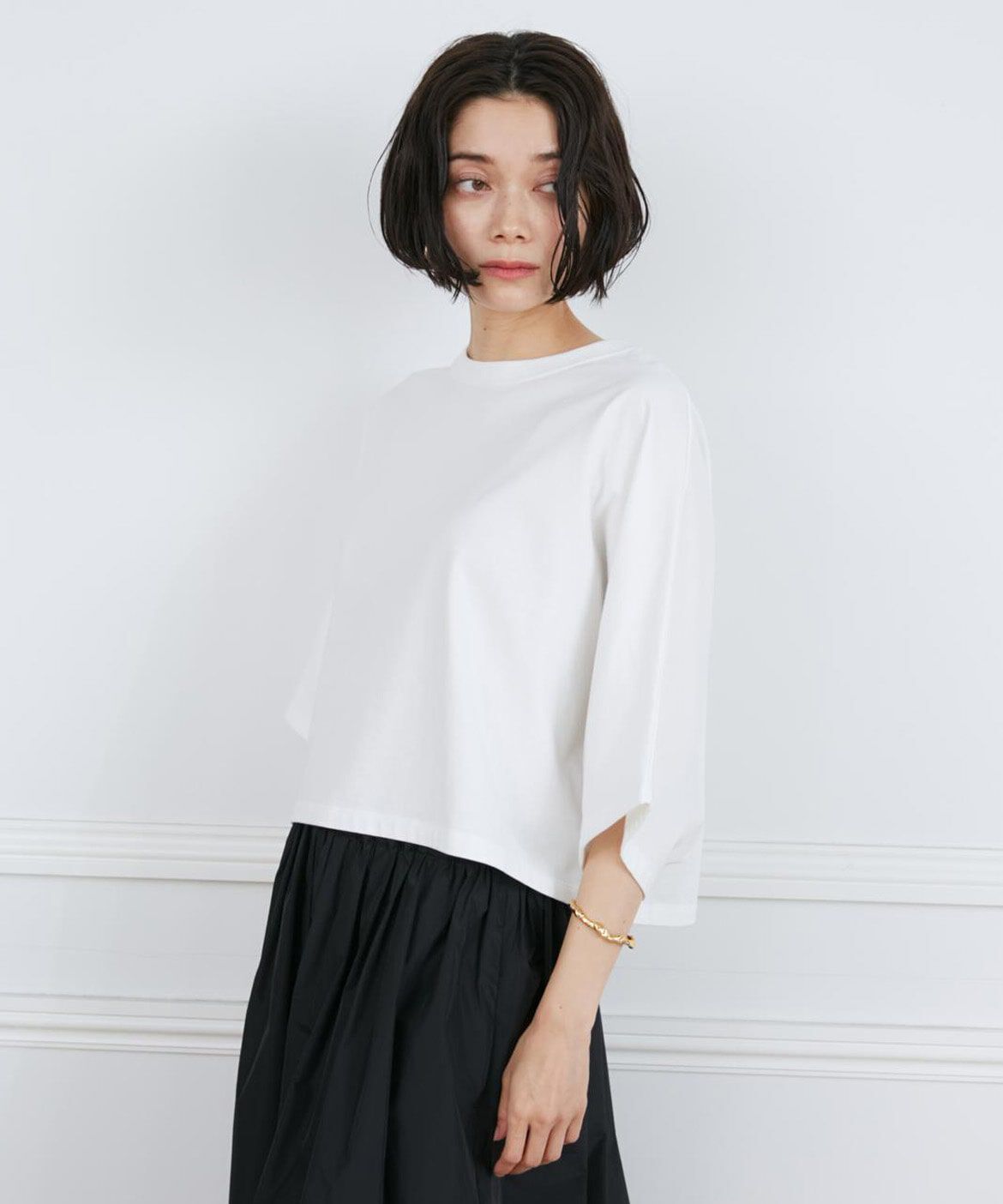 INED「ミニ裏毛クロップドトップス」|Tシャツ・カットソー|オフホワイト1