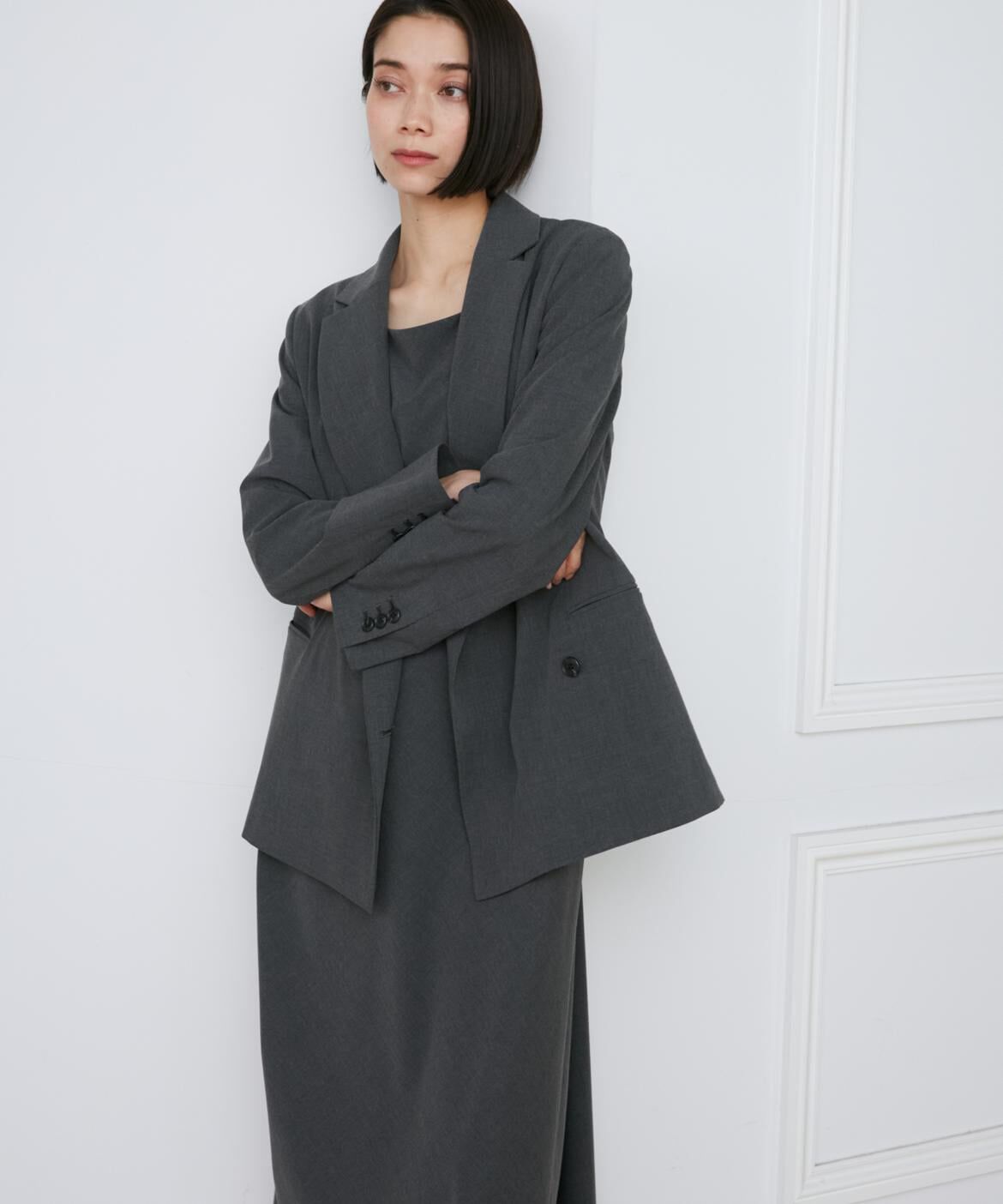 INED「2WAYストレッチダブルブレストサイド釦ジャケット」|テーラードジャケット|