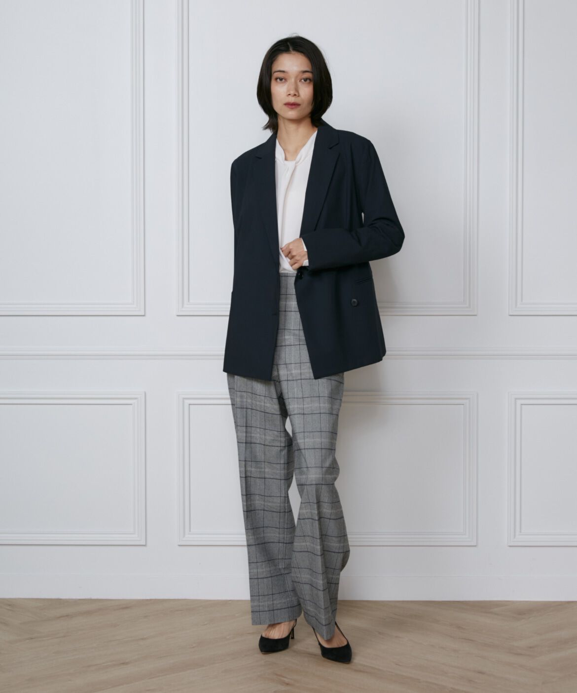 INED「2WAYストレッチダブルブレストサイド釦ジャケット」|テーラードジャケット|