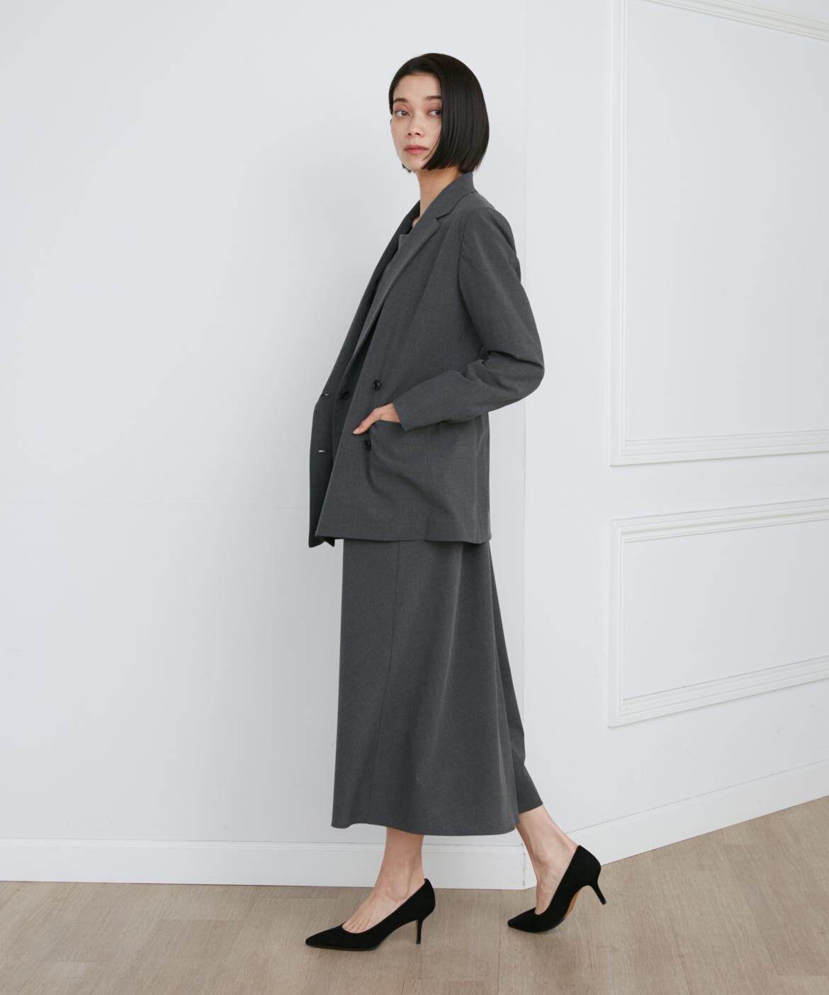 INED「2WAYストレッチダブルブレストサイド釦ジャケット」|テーラードジャケット|