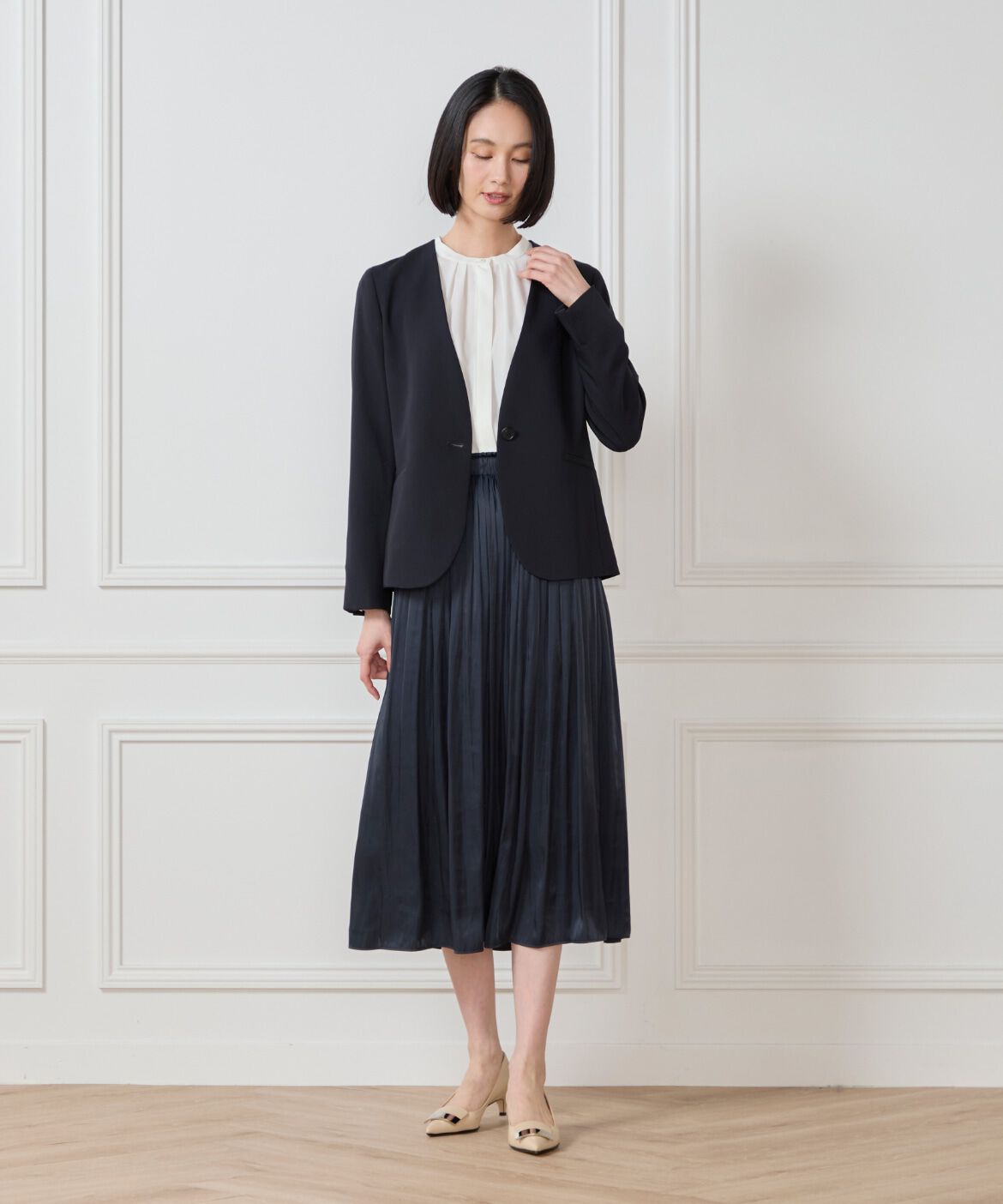 7-IDconcept.「サテンギャザースカート」|フレア|