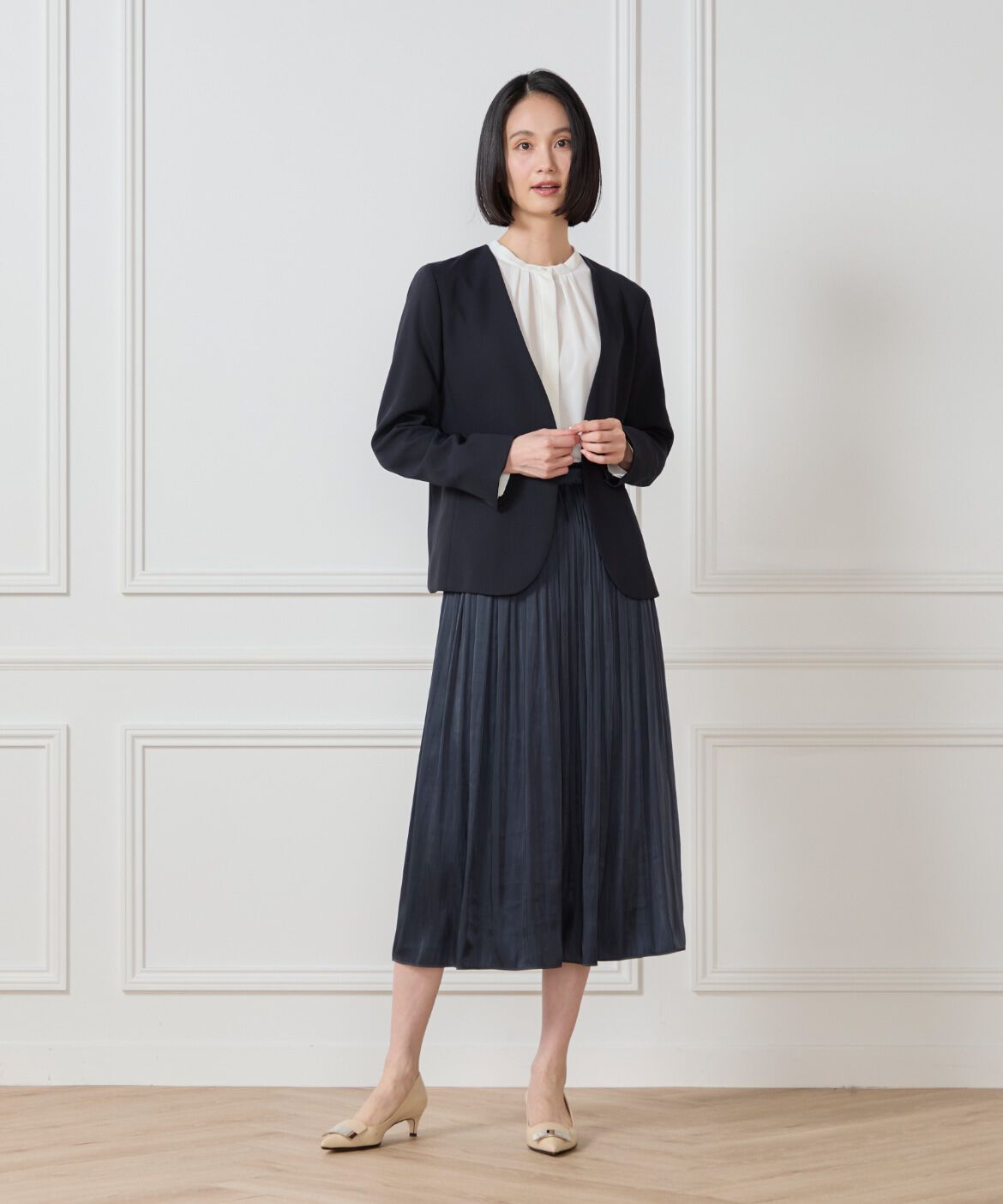 7-IDconcept.「サテンギャザースカート」|フレア|