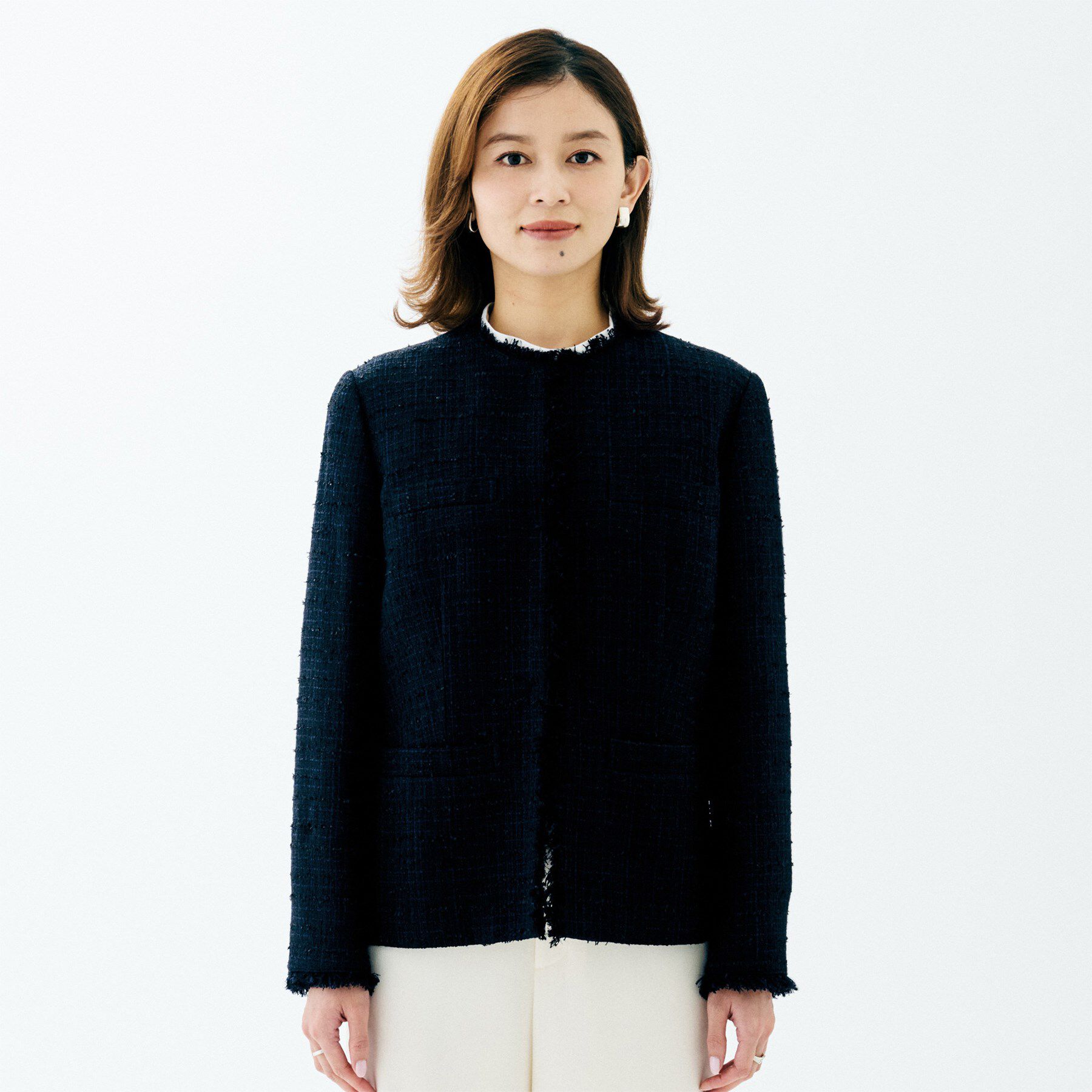 UNTITLED「【着丈長め/軽い/オンオフ使える】ファンシーツイード ジャケット」|ノーカラージャケット|