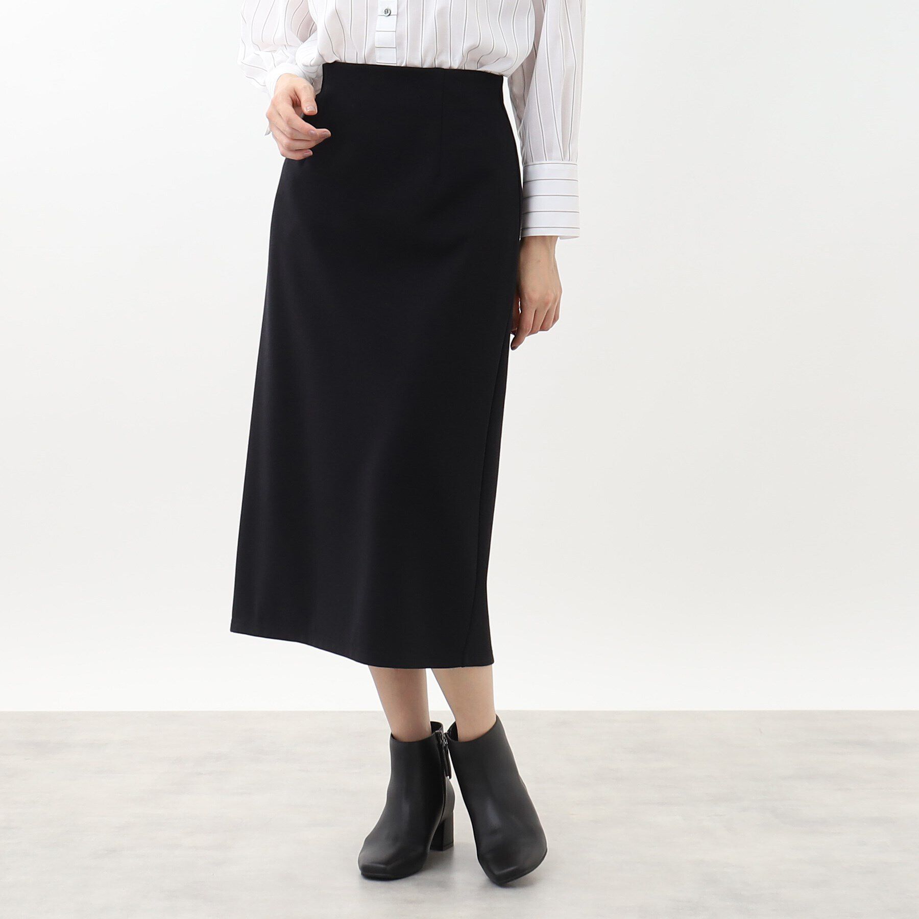 Reflect「【手洗い可】キレイめジャージナロースカート」|スカート|ブラック(019)