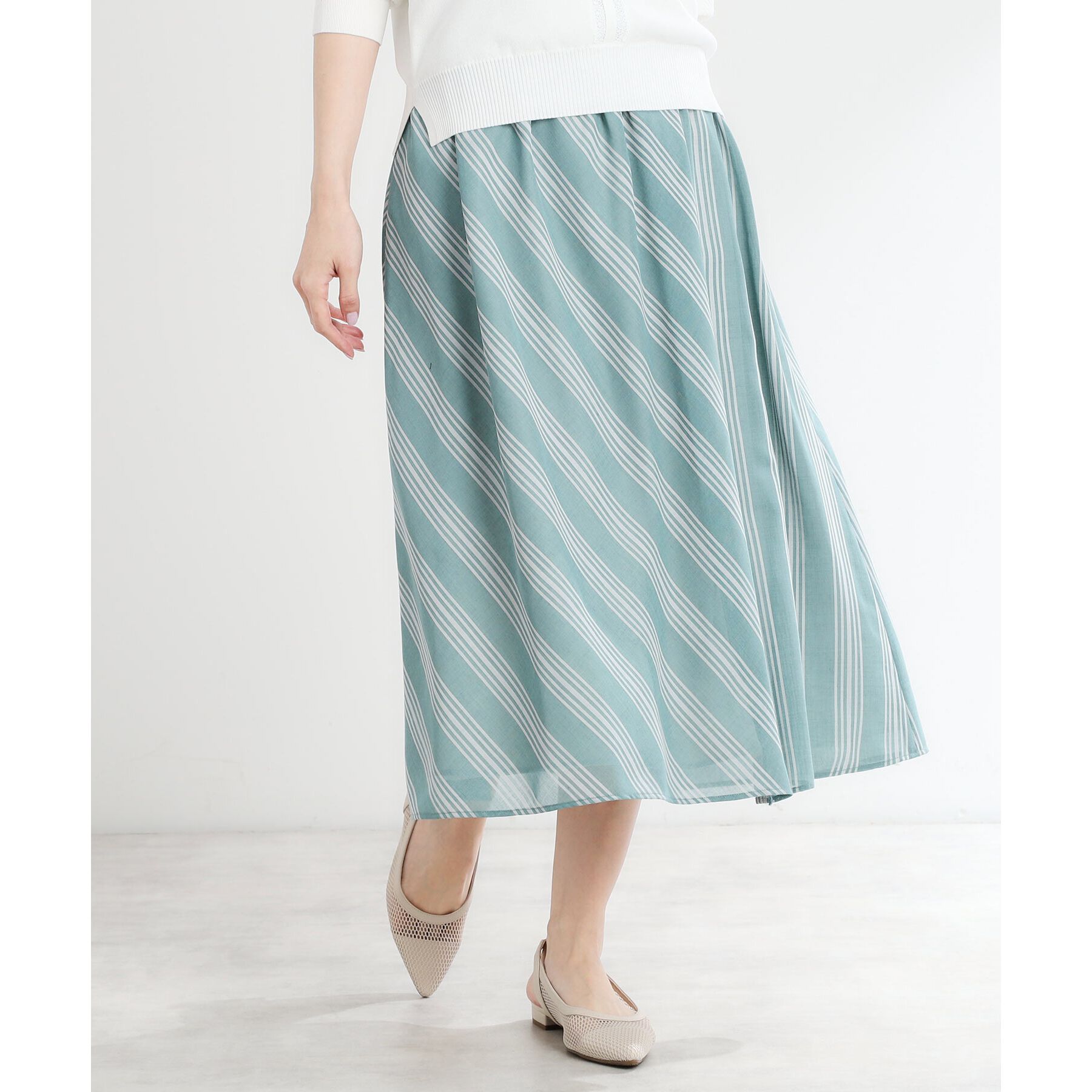 Reflect「【手洗い可】ストライプ柄シアースカート」|スカート|