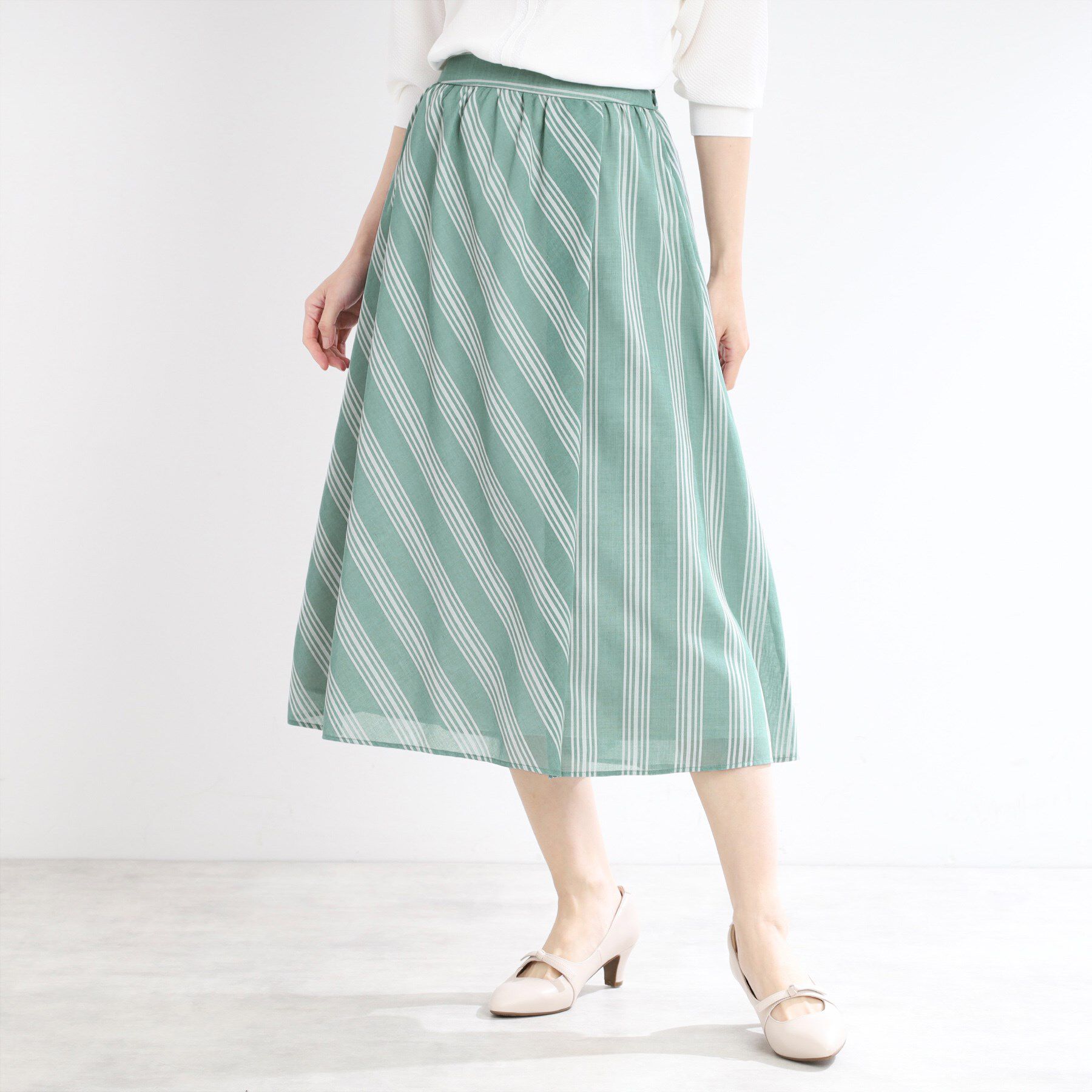 Reflect「【手洗い可】ストライプ柄シアースカート」|スカート|