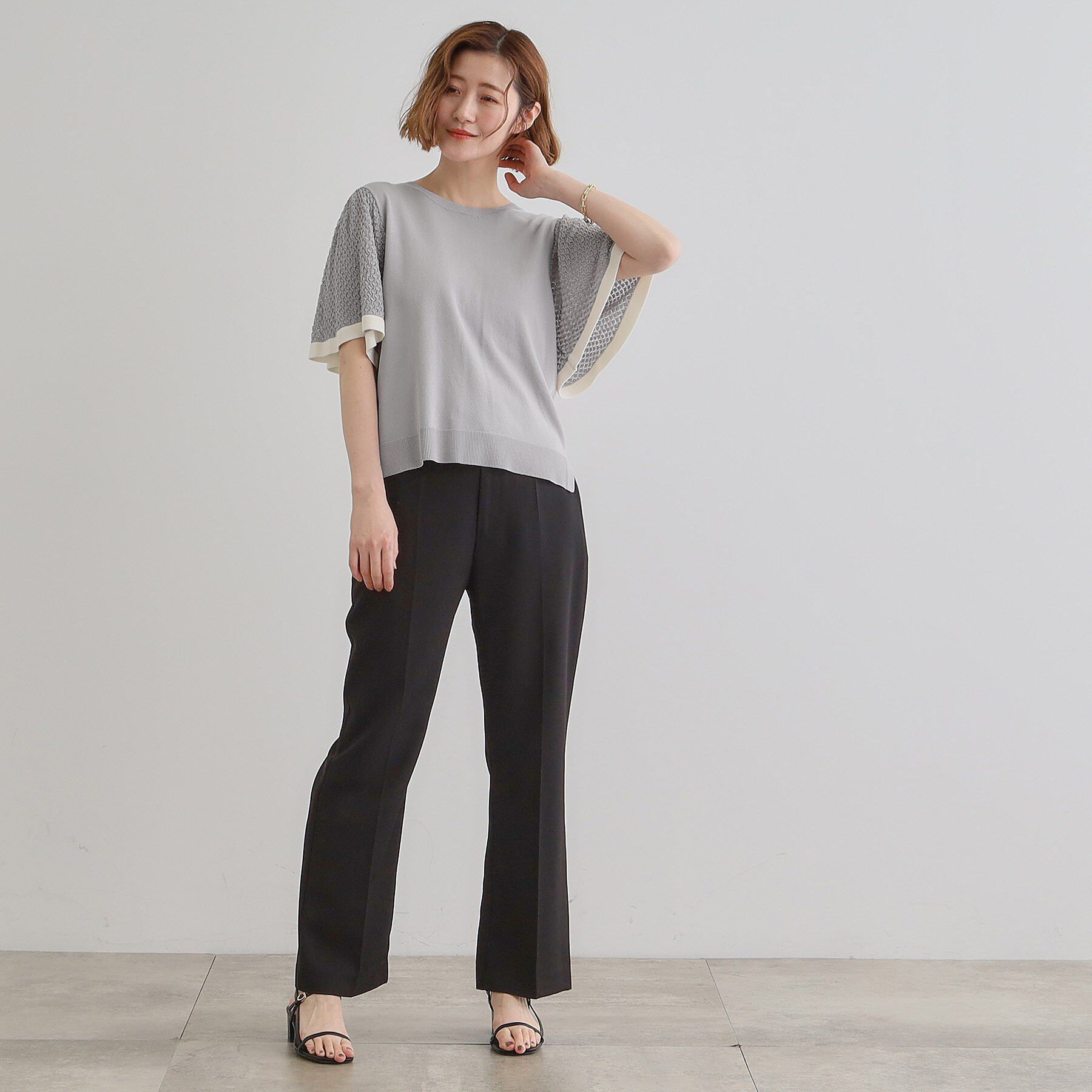 grove「袖透かし編みフレアースリーブニット」|ニット・セーター|