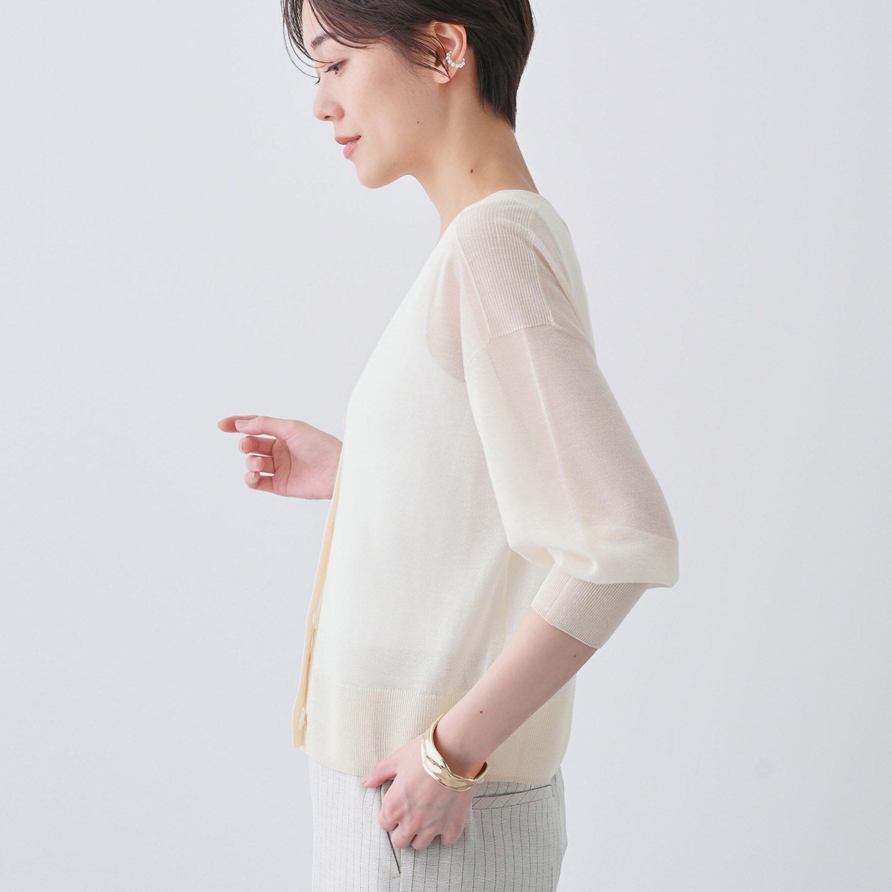 INDIVI「【大人シアーラメ】きれいめニットカーディガン」|カーディガン|