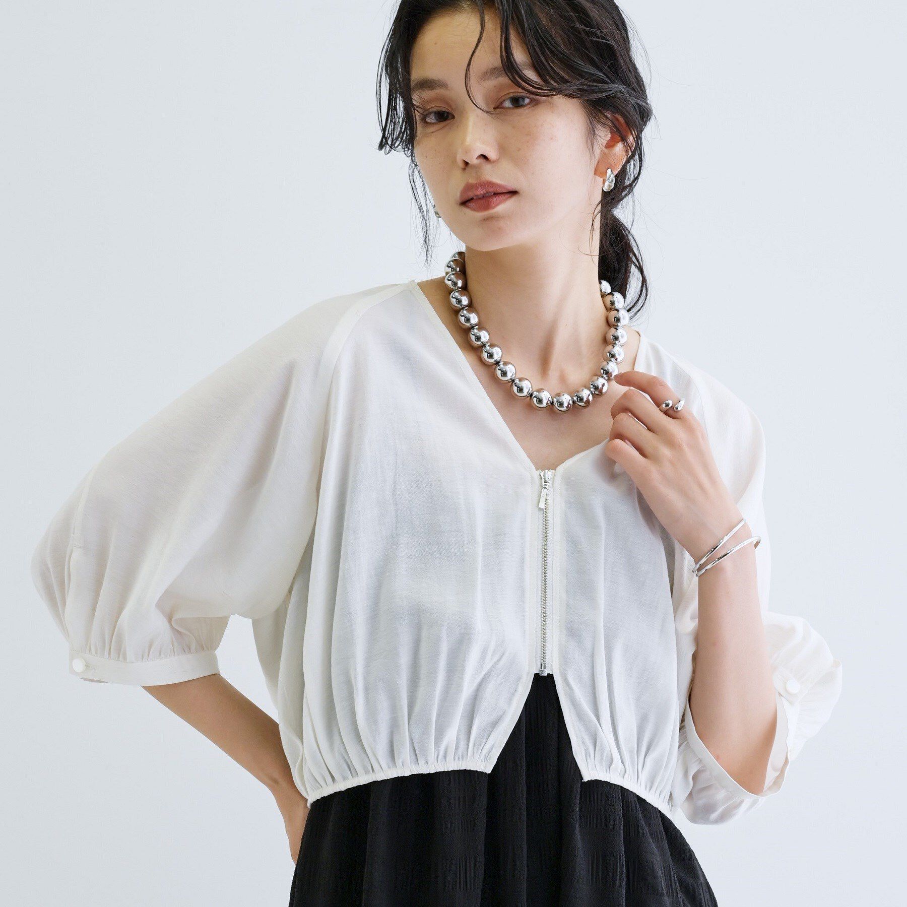 GALLEST「ジップアップライトブルゾン」|ブルゾン・スタジャン|ホワイト(001)