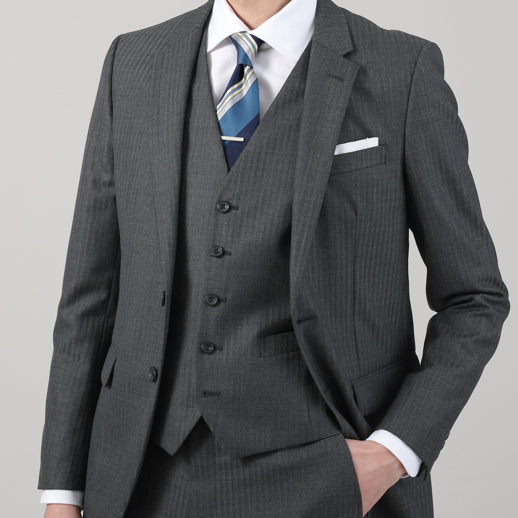 TAKEO KIKUCHI「【Sサイズ～】シャイニーヘリンボンストライプ ベスト」|スーツ|