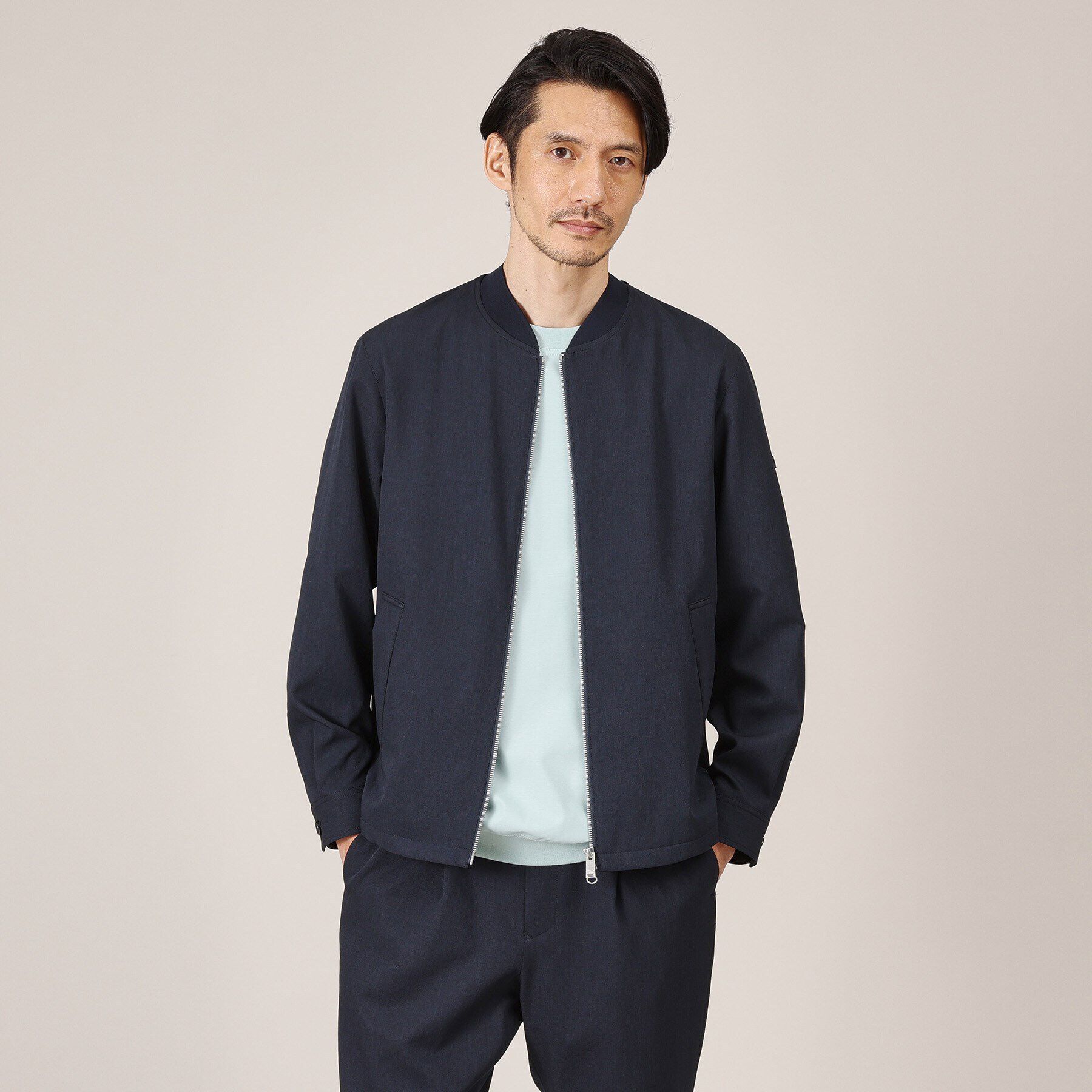 TAKEO KIKUCHI「【多機能/軽羽織】リネンライクカルゼ リブブルゾン」|ブルゾン・スタジャン|ブルー(093)