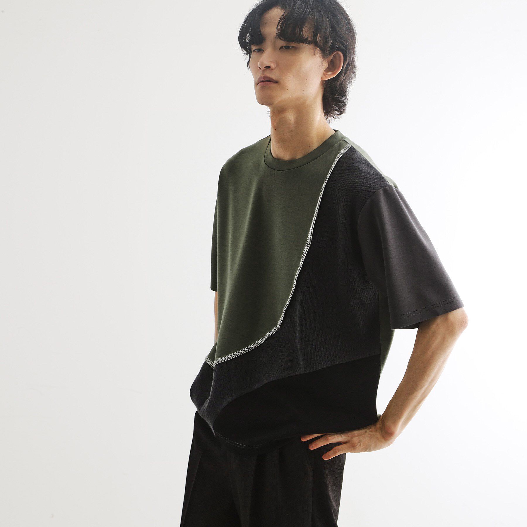 tk.TAKEO KIKUCHI「ニットドッキングカーブスイッチカットソー」|Tシャツ・カットソー|