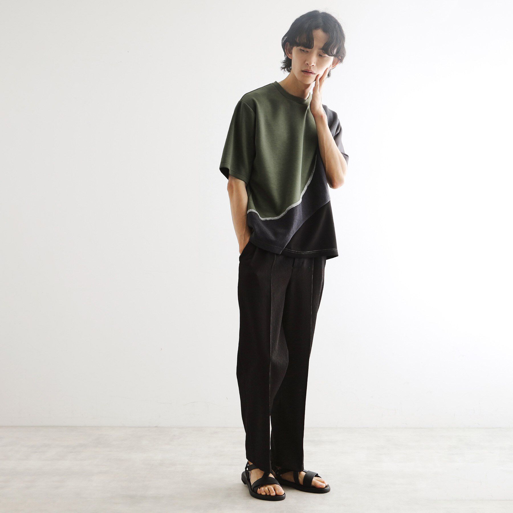 tk.TAKEO KIKUCHI「ニットドッキングカーブスイッチカットソー」|Tシャツ・カットソー|