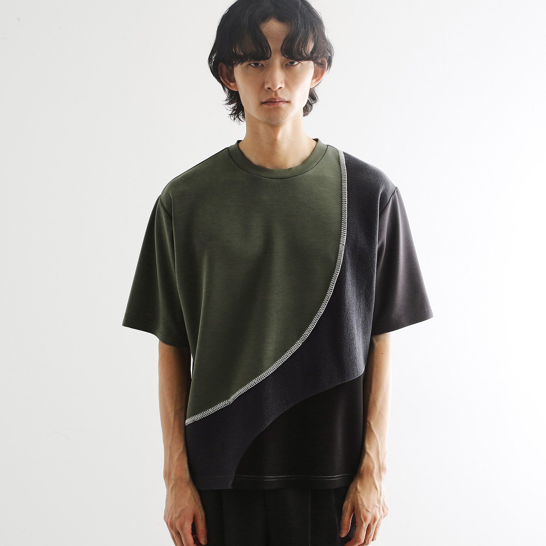 tk.TAKEO KIKUCHI「ニットドッキングカーブスイッチカットソー」|Tシャツ・カットソー|