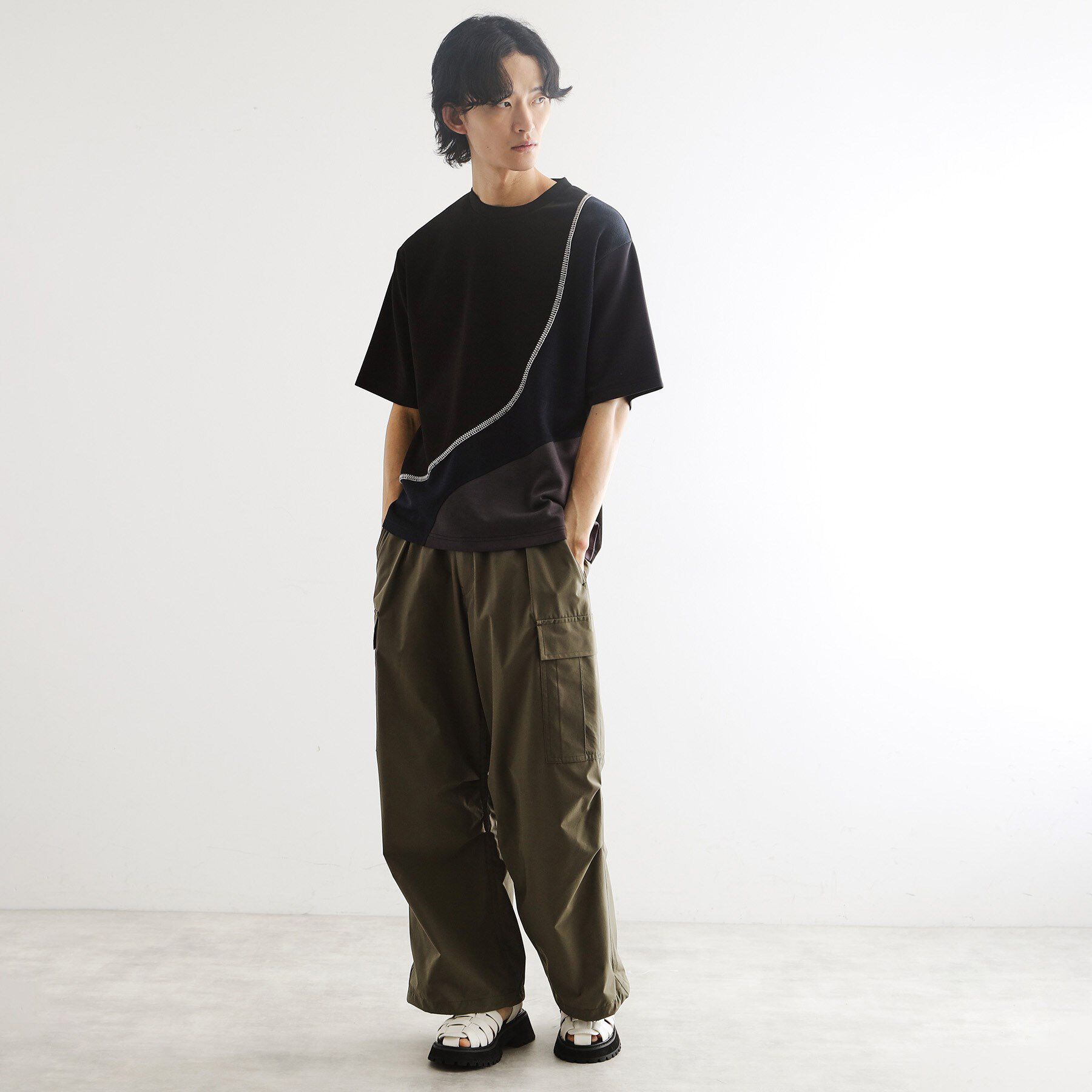 tk.TAKEO KIKUCHI「ニットドッキングカーブスイッチカットソー」|Tシャツ・カットソー|