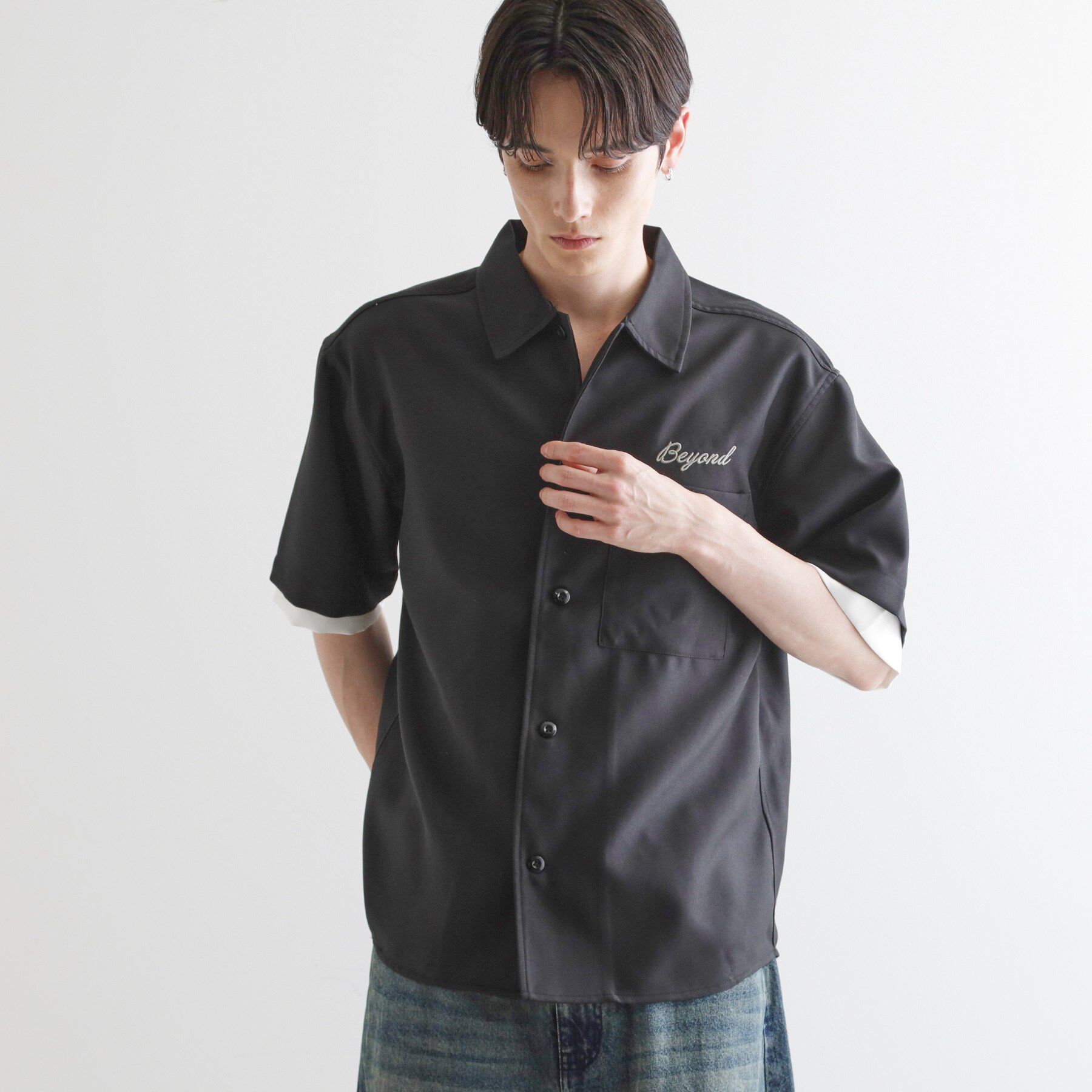 tk.TAKEO KIKUCHI「レイヤードバック刺繍シャツ」|シャツ・ブラウス|ブラック(019)