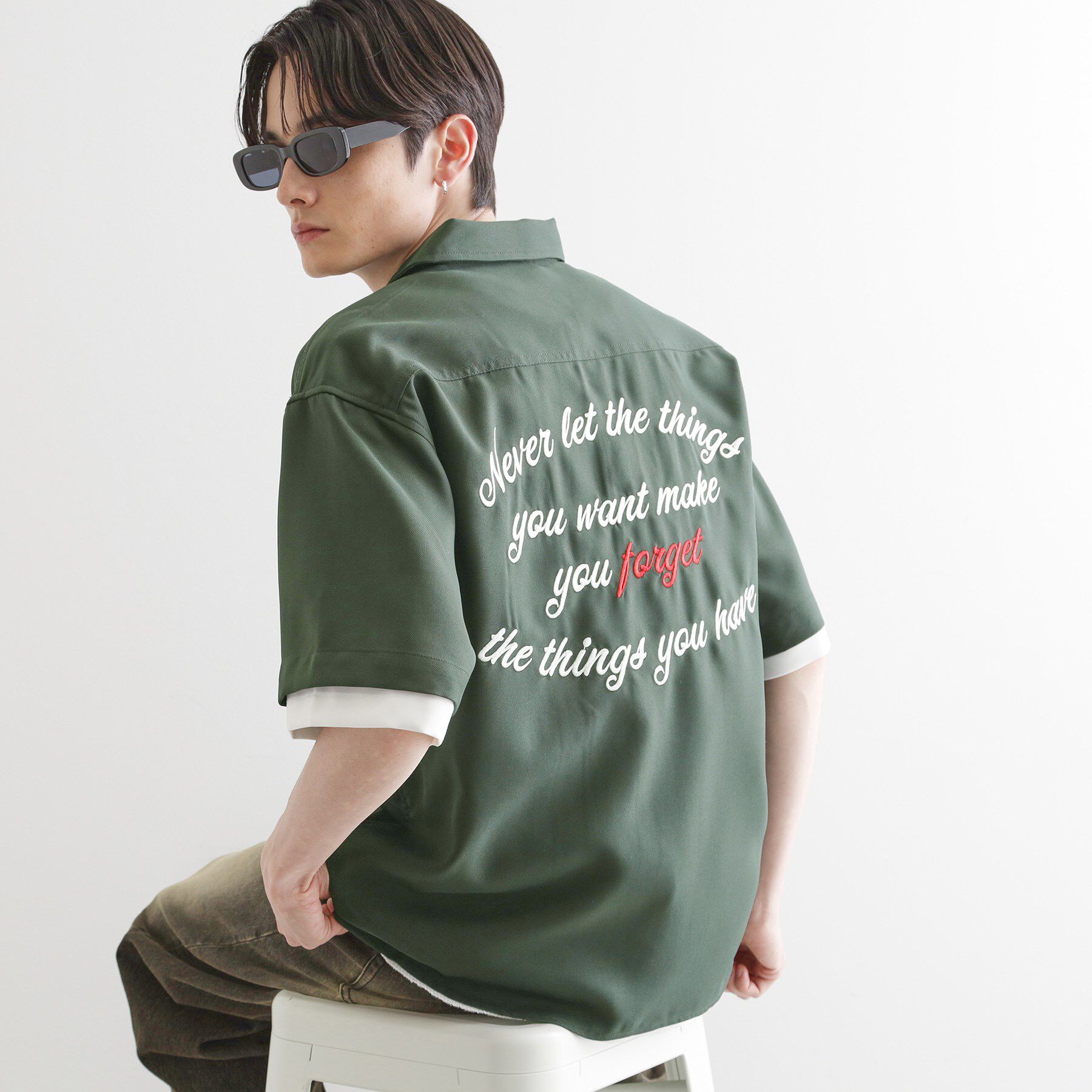 tk.TAKEO KIKUCHI「レイヤードバック刺繍シャツ」|シャツ・ブラウス|グリーン(024)