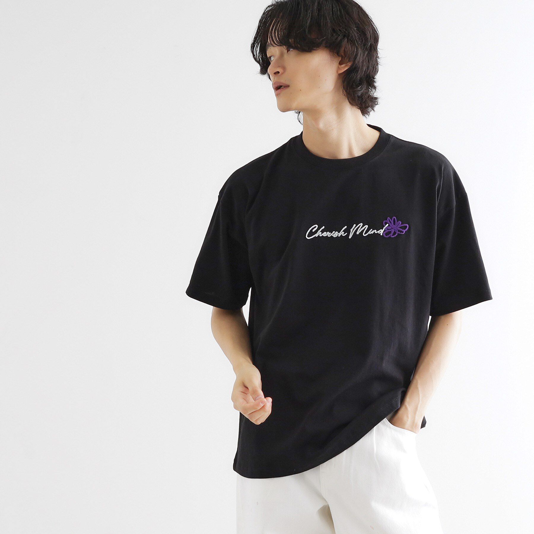 tk.TAKEO KIKUCHI「ハート＆フラワーTシャツ」|Tシャツ・カットソー|ブラック(119)