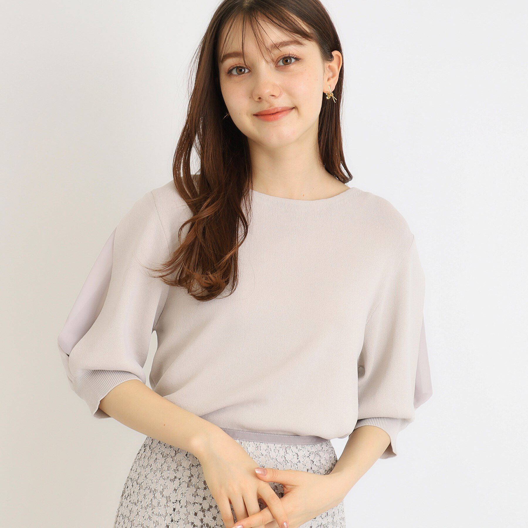 index「クールタッチデザインスリーブニット【洗濯機洗い可/抗ピル/接触冷感】」|ニット・セーター|