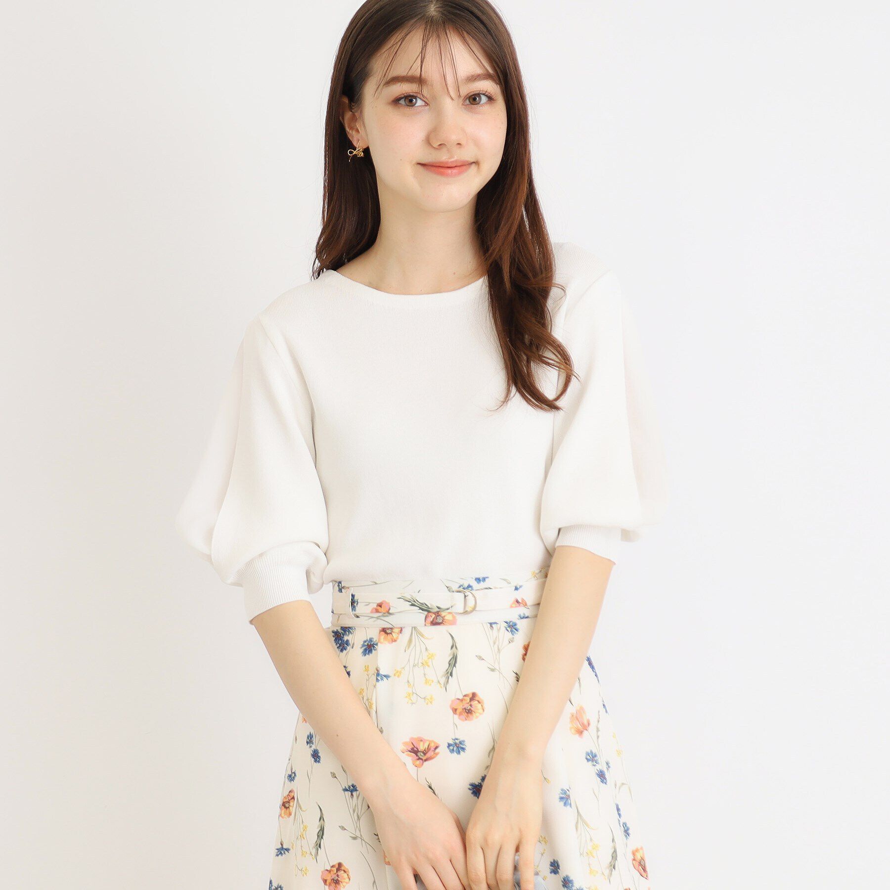 index「クールタッチデザインスリーブニット【洗濯機洗い可/抗ピル/接触冷感】」|ニット・セーター|オフホワイト(803