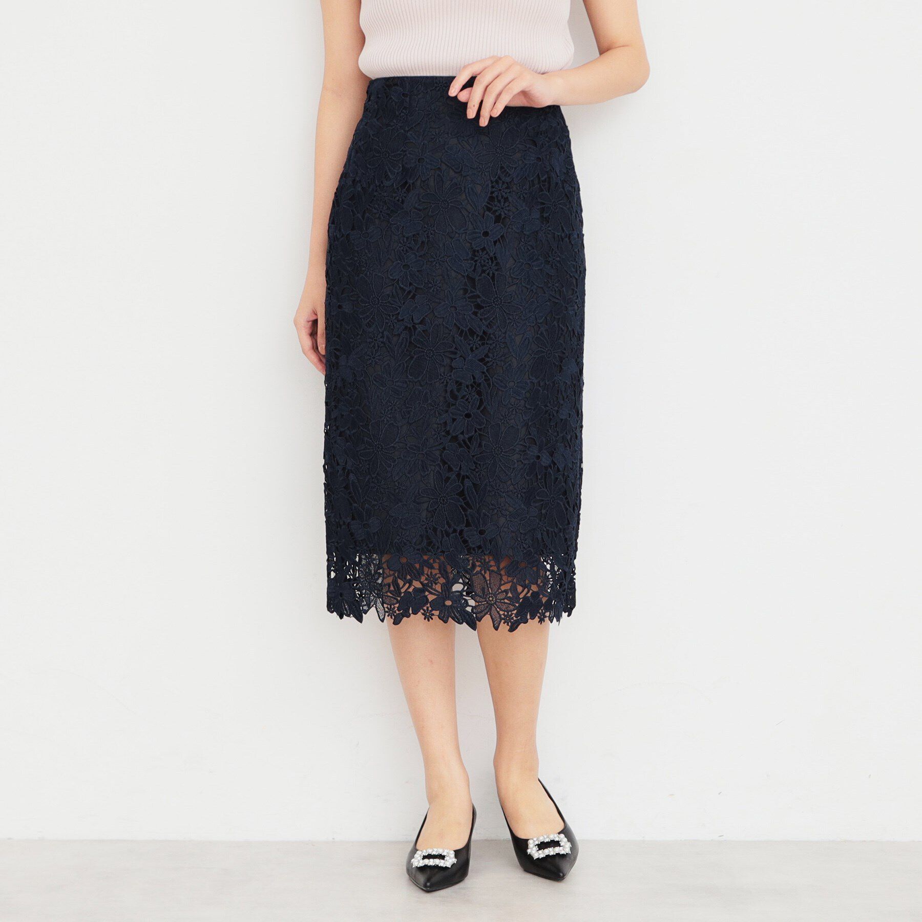 index「フラワーレースタイトスカート【洗濯機洗い可】」|スカート|