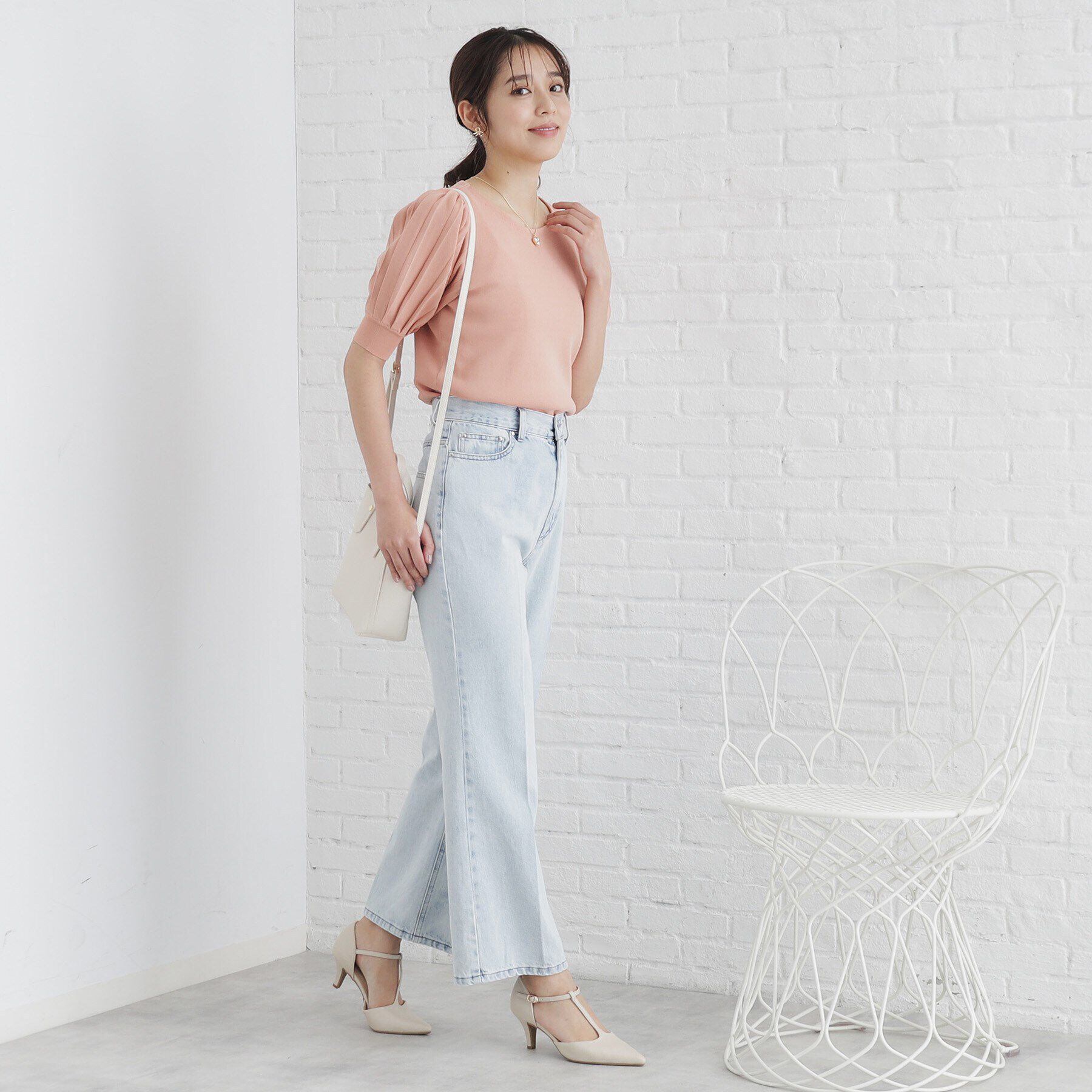 index「《S-LLsize/6color》ドライタッチ プリーツスリーブニット【洗濯機洗い可/抗ピル/接触冷」|ニット・セーター|