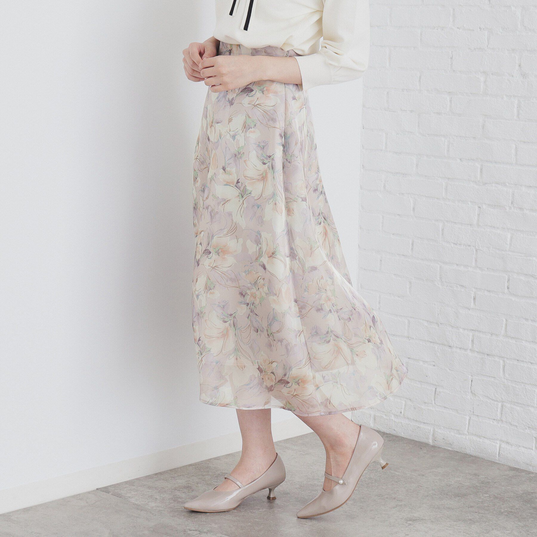index「オーガンジーフラワーフレアスカート【洗濯機洗い可/イージーアイロン】」|スカート|