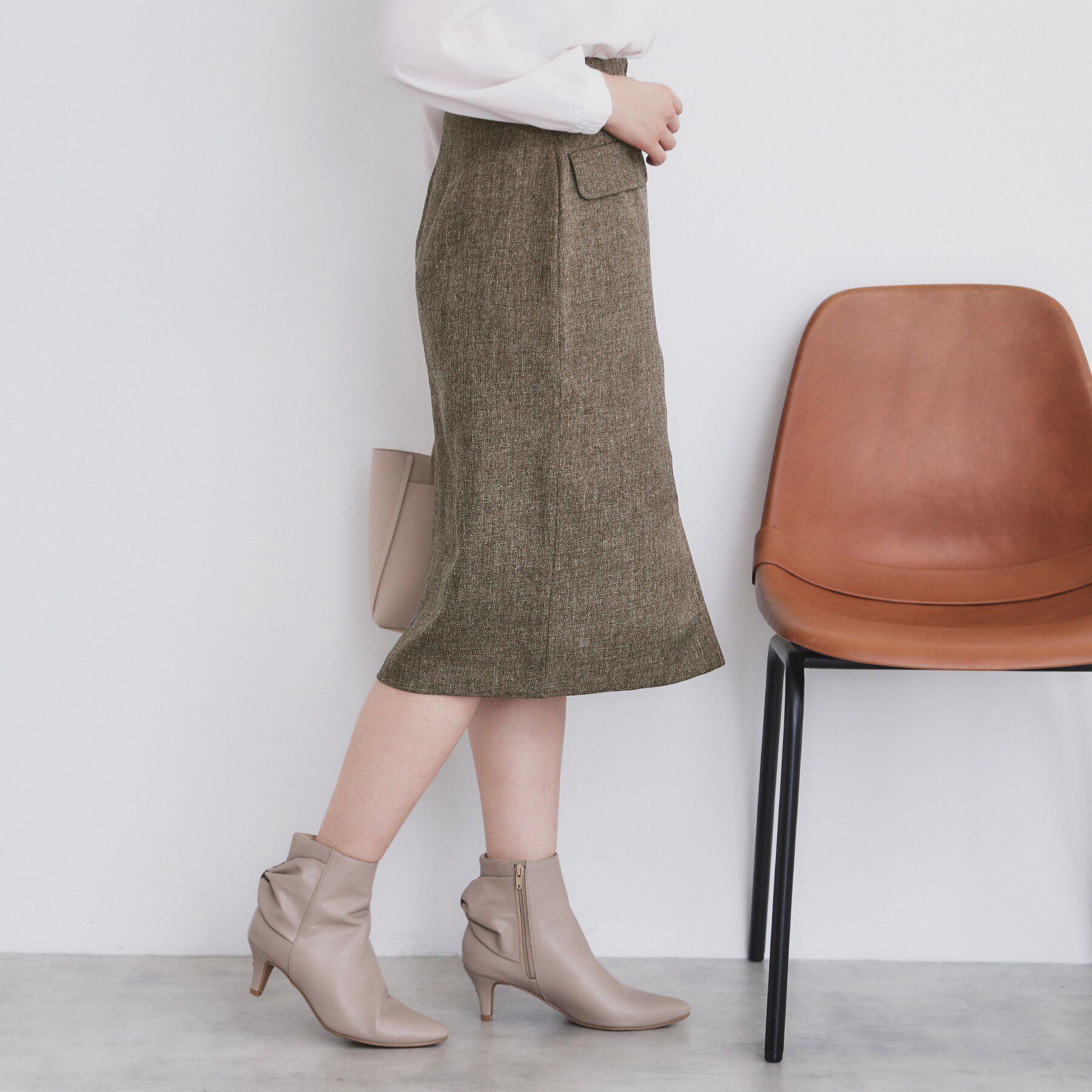 index「ツイード調ジップタイトスカート【洗濯機洗い可/防シワ】」|スカート|ブラウン(044)