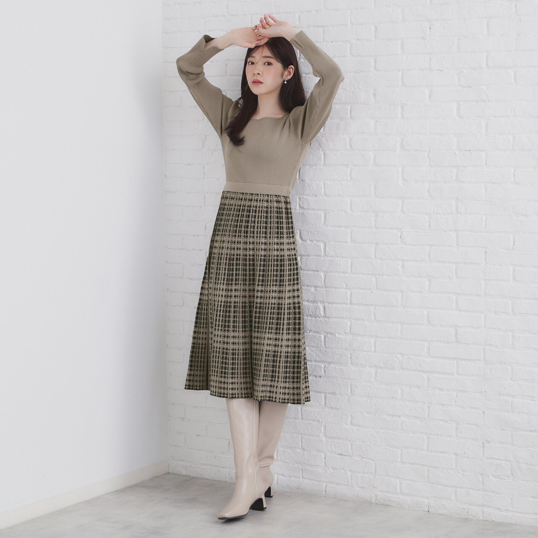 index「チェックプリーツ風ニットワンピース【洗濯機洗い可/抗ピル】」|ワンピース|