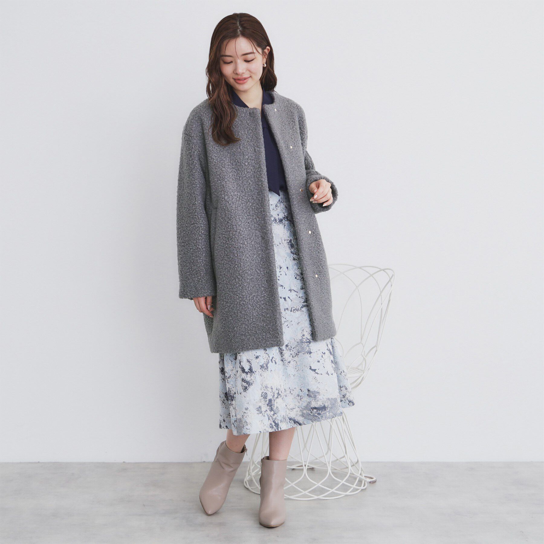 index「ブークレノーカラーミドルコート【洗える】」|ノーカラーコート|