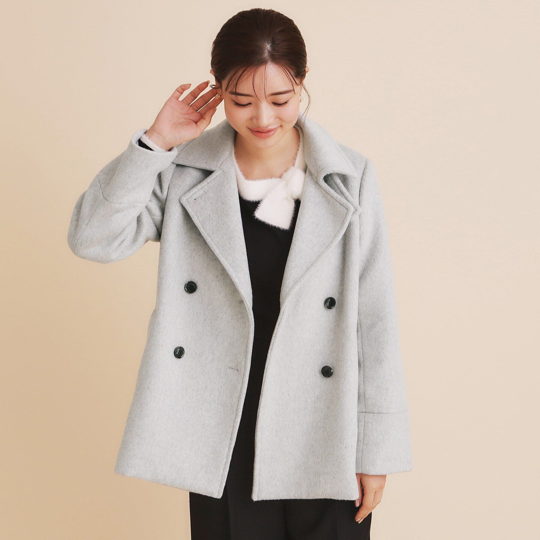 index「《5color/S-Lsize》ウール混 ステンカラーピーコート」|ピーコート|グレー(812)