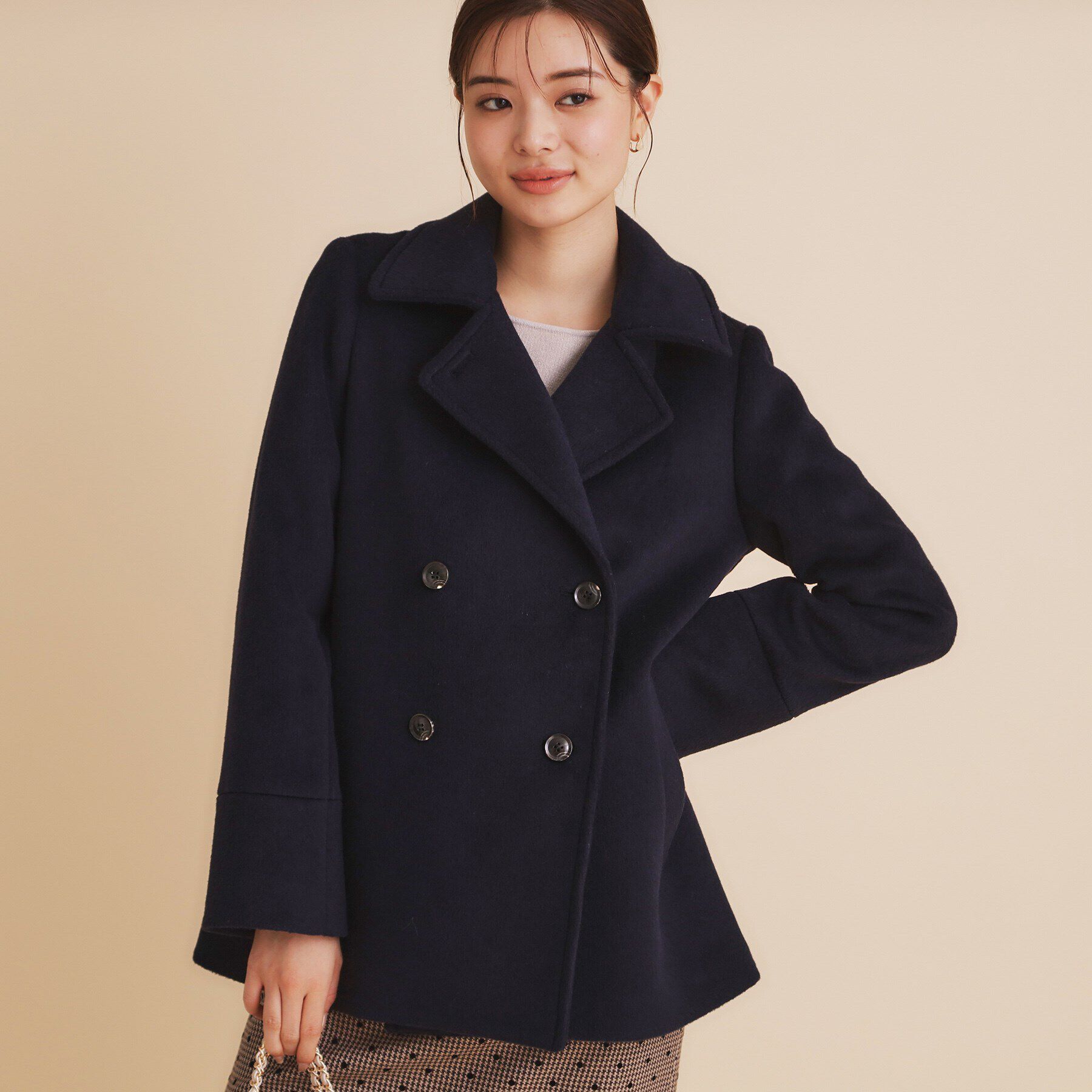 index「《5color/S-Lsize》ウール混 ステンカラーピーコート」|ピーコート|ネイビー(894)