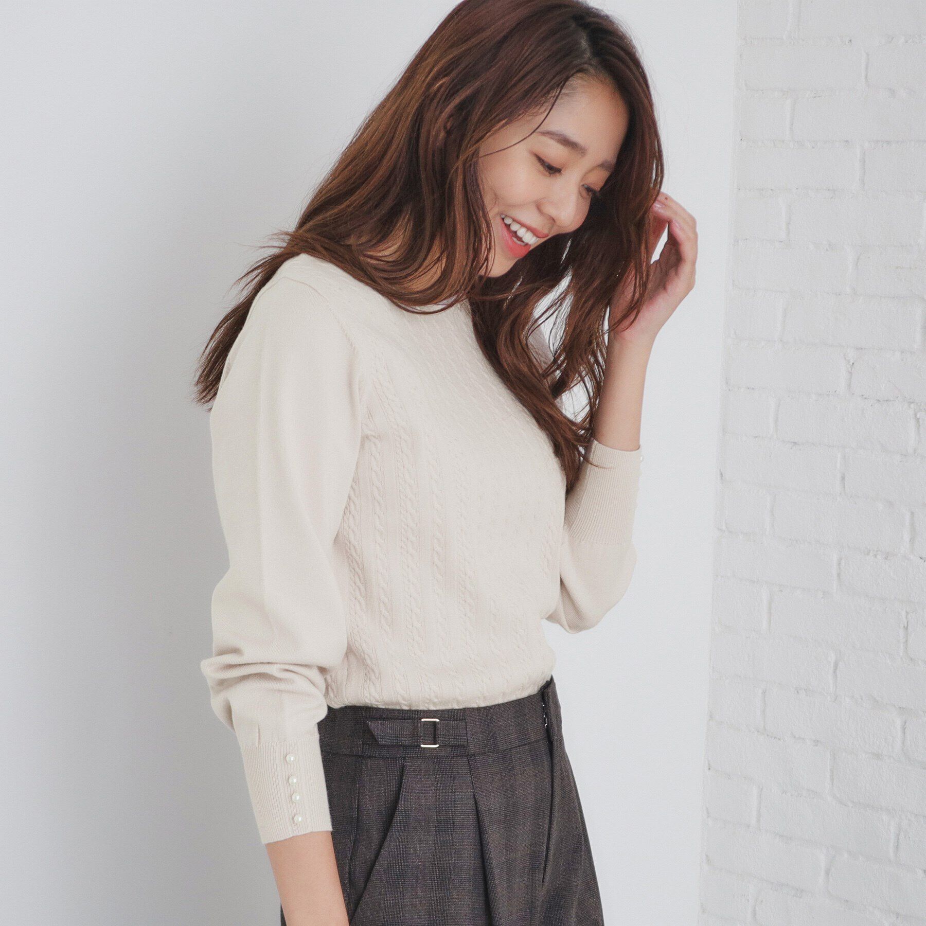 index「ミニケーブルクルーネックニット【洗濯機洗い可】」|ニット・セーター|