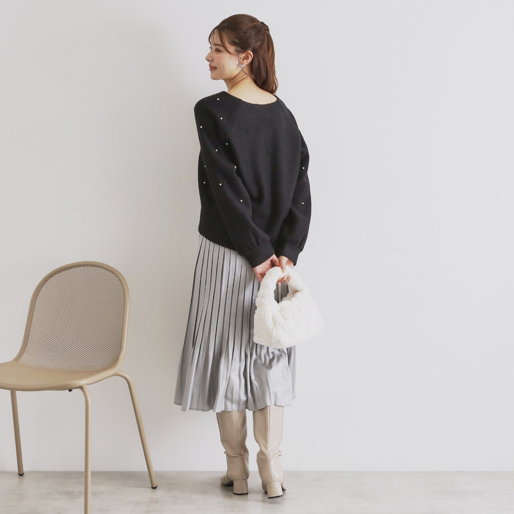 index「ツィード調起毛パールデザイントップス【洗濯機洗い可】」|Tシャツ・カットソー|