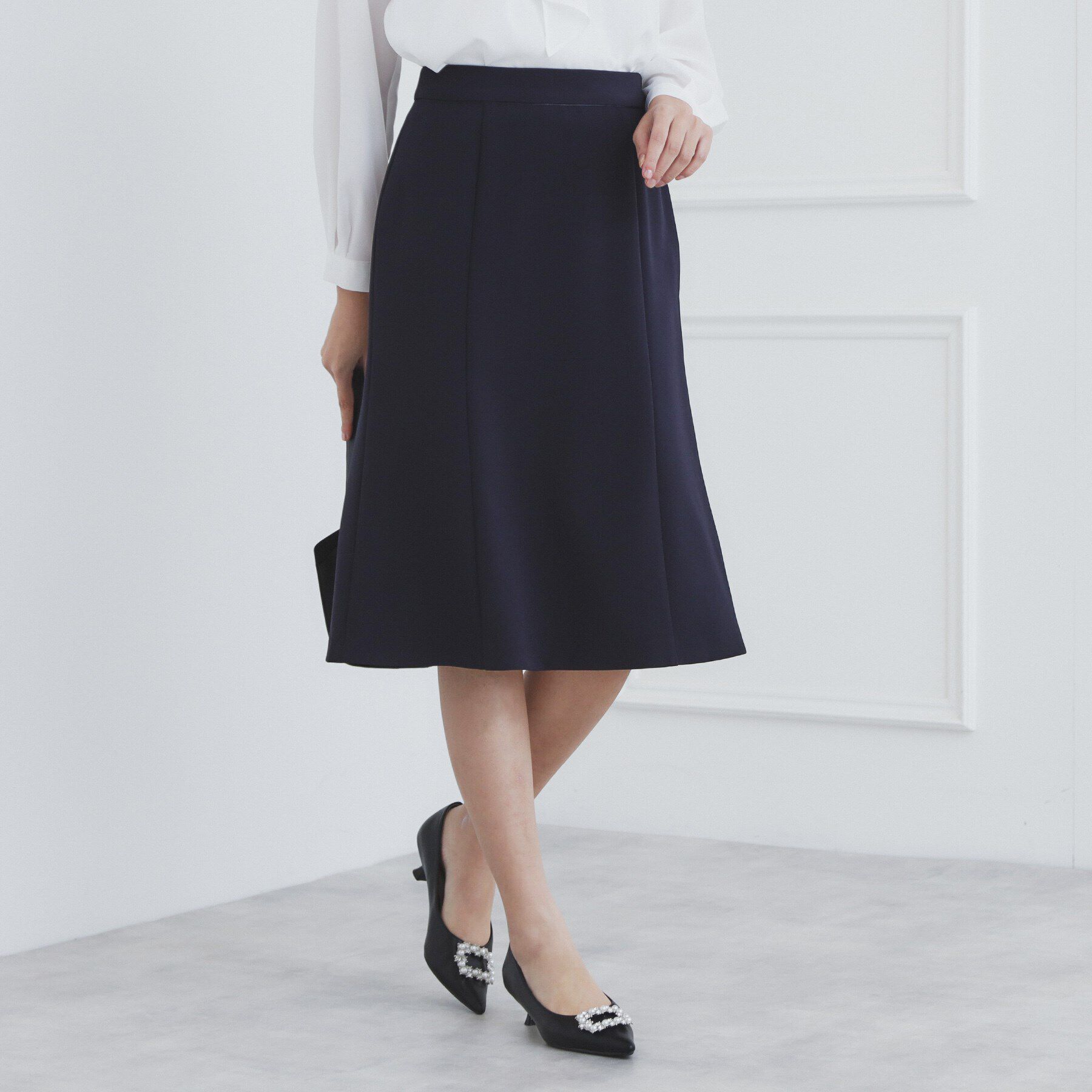 index「《通勤・セレモニー/セットアップ対応》多機能ストレッチフレアスカート【洗濯機洗い可/防シワ/抗ピル】」|スカート|ネイビー(094)