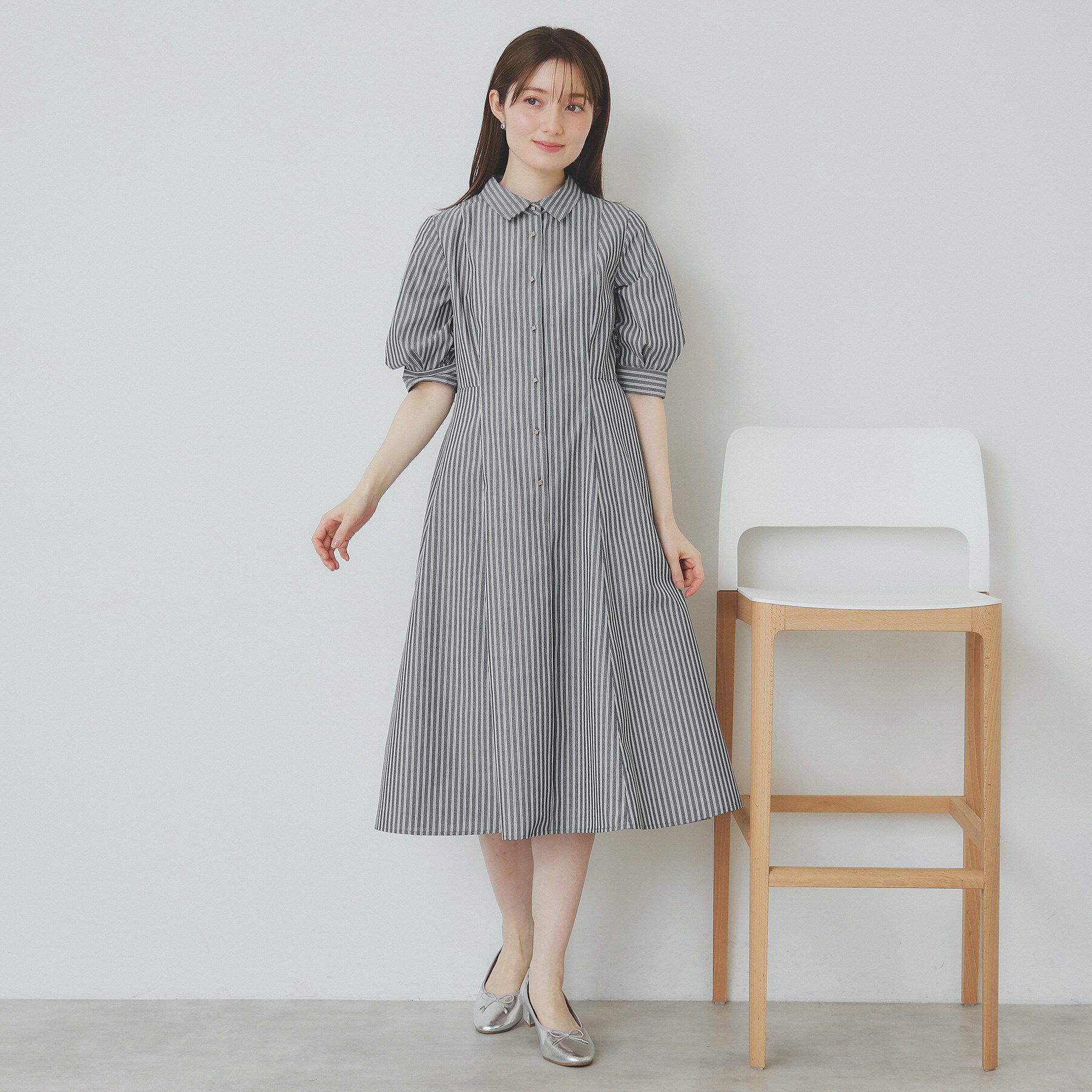 index「ストライプシャツワンピース【洗濯機洗い可/イージーアイロン】」|ワンピース|